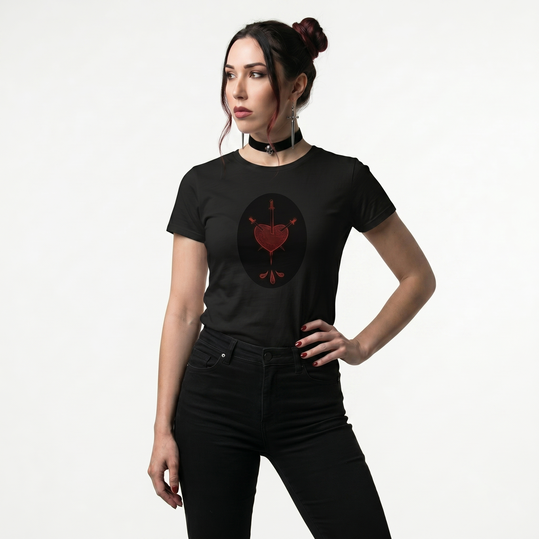 Three of Swords Black Cherry Tarot High-Waisted Tee