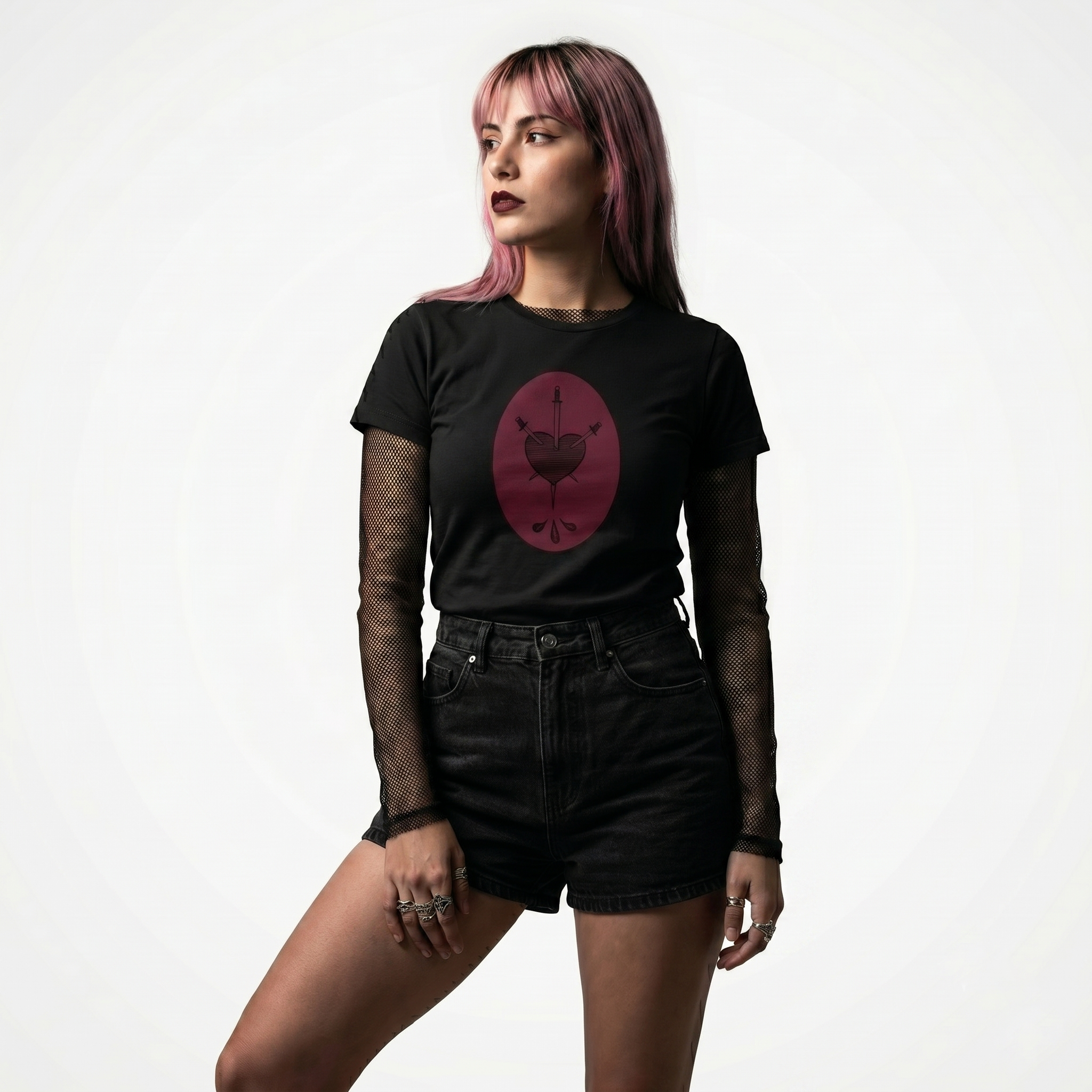 Three of Swords Burgundy Tarot High-Waisted Tee
