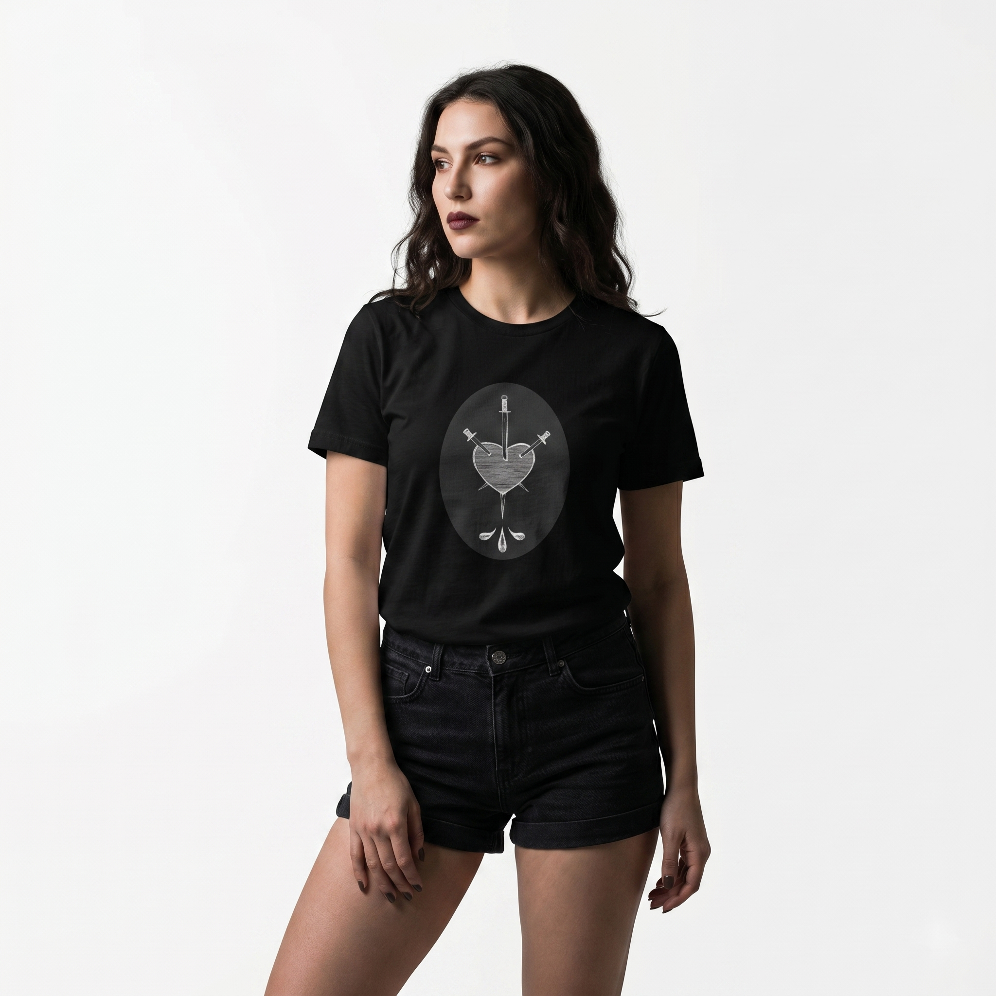 Three of Swords Black & White Tarot Unisex Tee