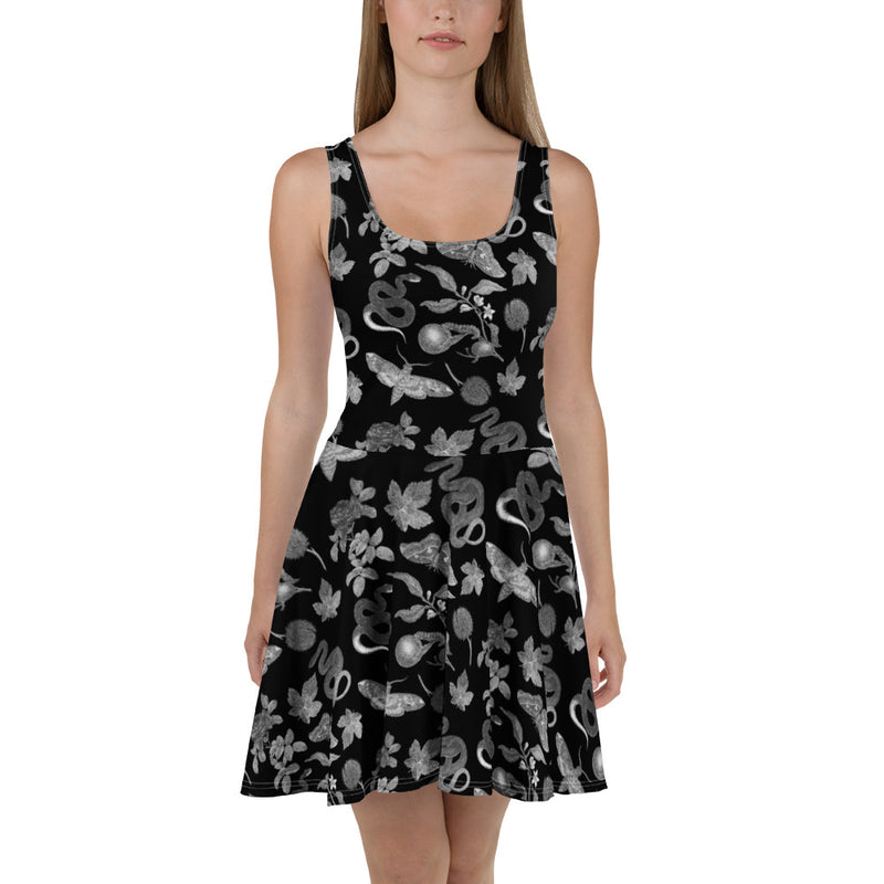 skater dress goth Metallic Black Skater Dress: Shiny Spandex Festival Goth