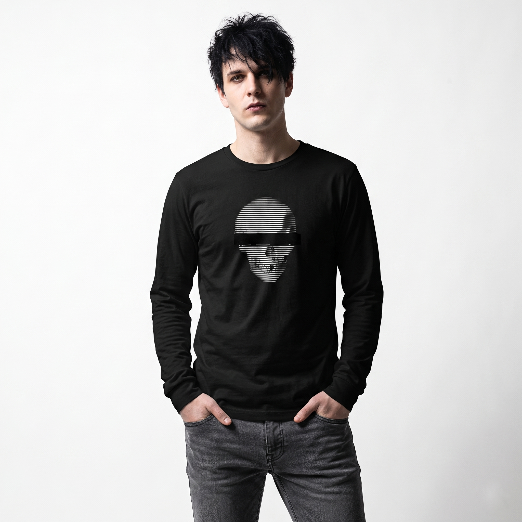 Anonymous Black & White Skull Unisex Long Sleeve Tee