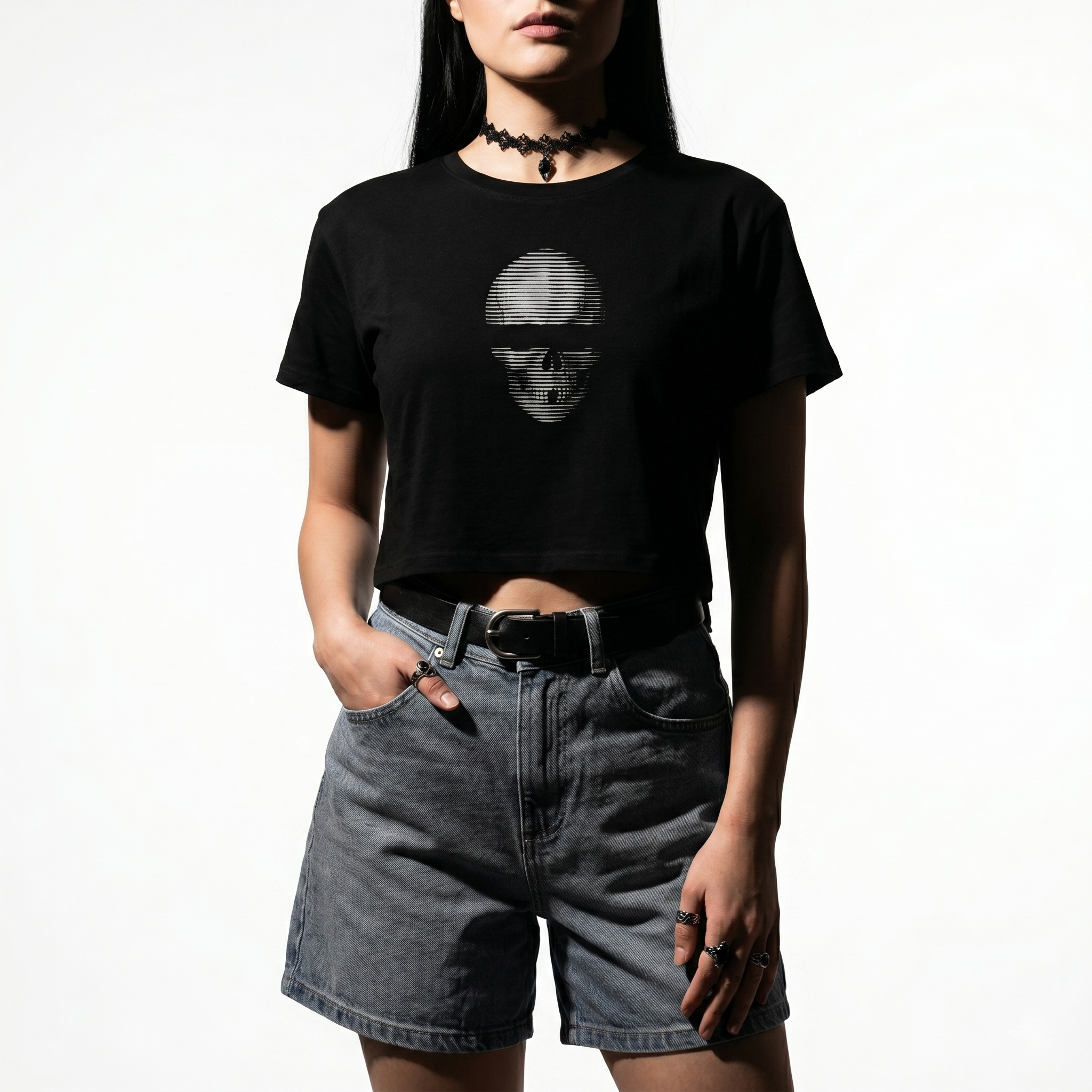 Anonymous Black & White Skull Crop Top