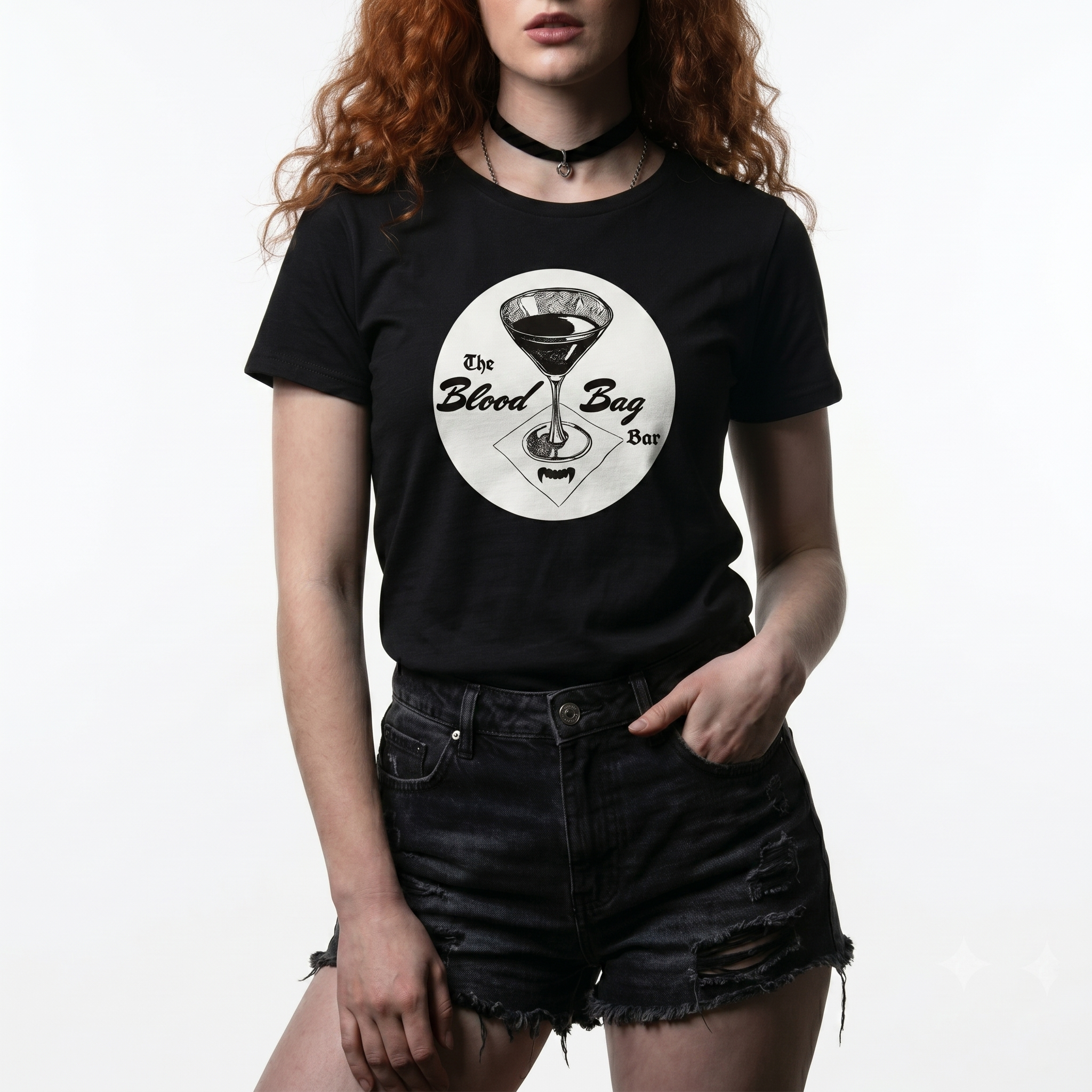 Blood Bag Vampire Bar - Black & White Edition High-Waisted Tee