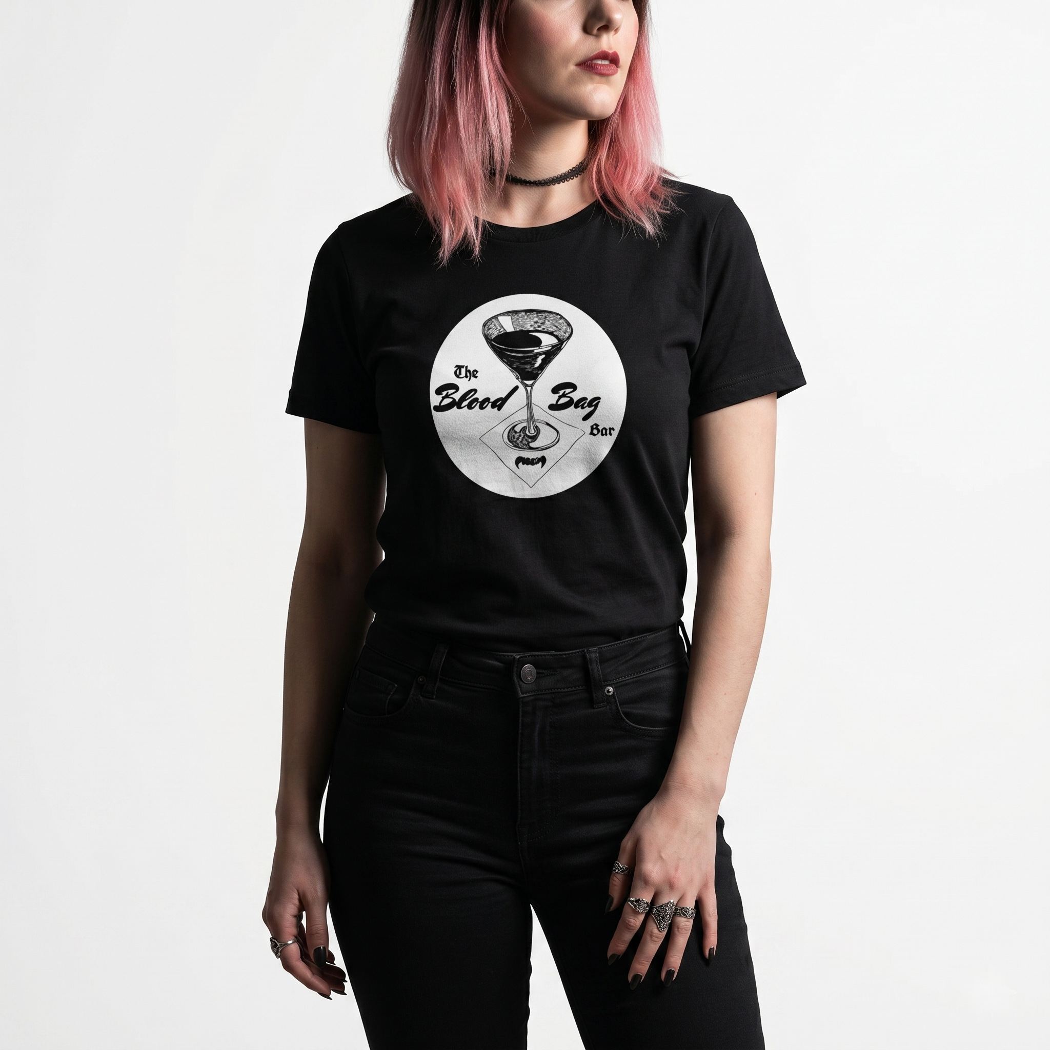 Blood Bag Vampire Bar - Black & White Edition Womens Tee