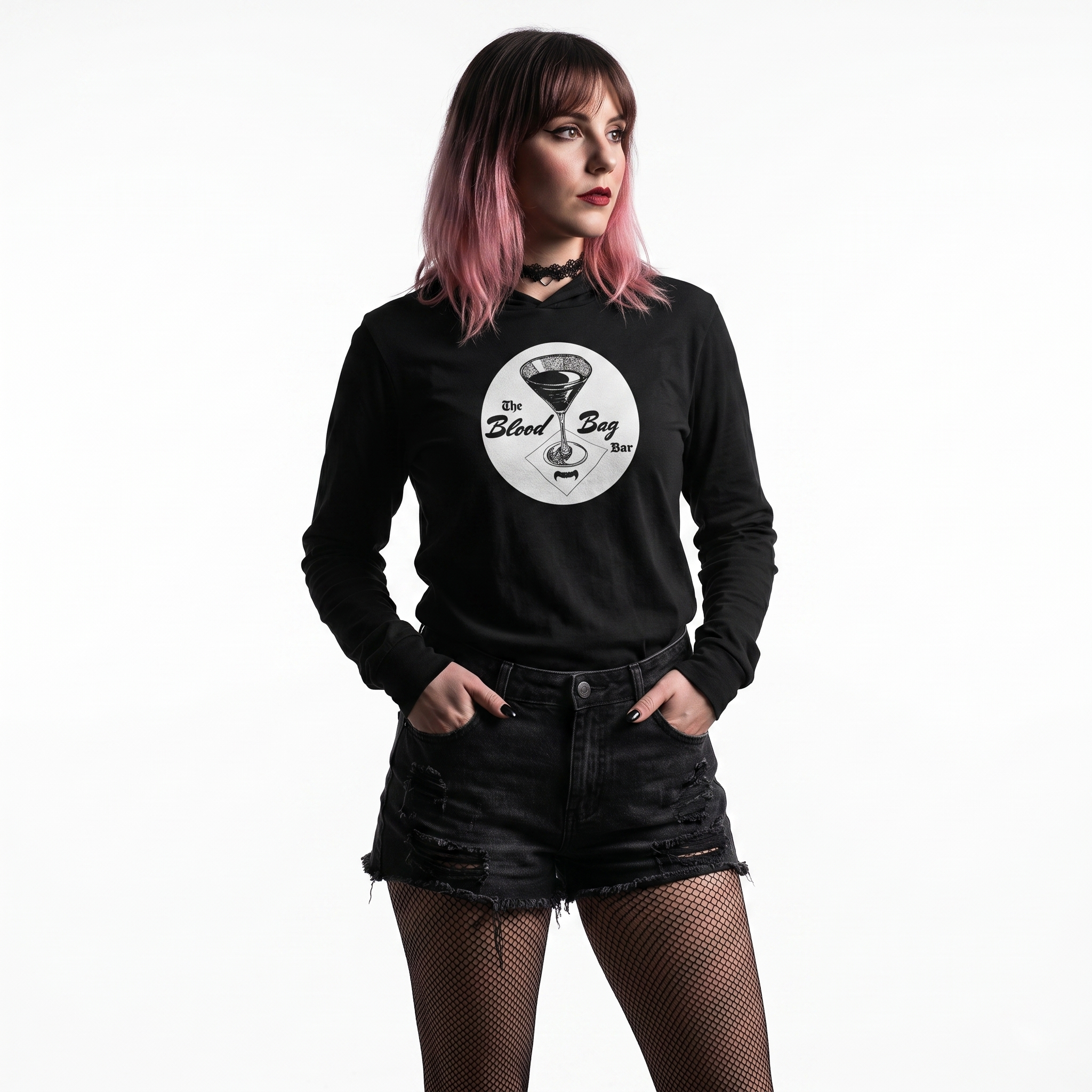 Blood Bag Vampire Bar - Black & White Edition Unisex Hooded Tee