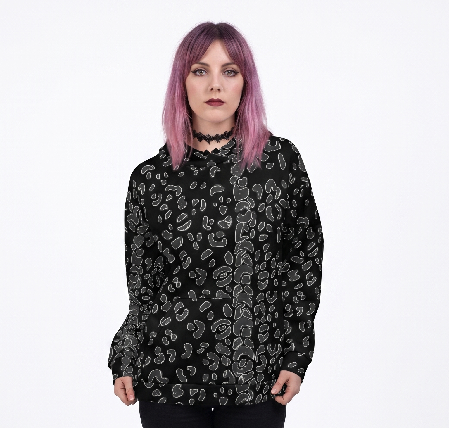 Cat Attack Leopard Print All Over Print Recycled Hoodie