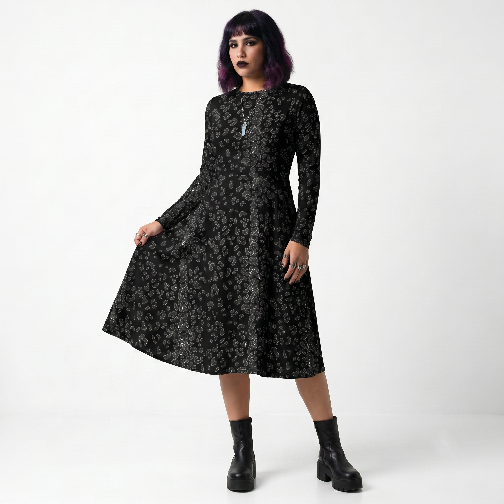 Cat Attack Leopard Print Long Sleeve Midi Dress