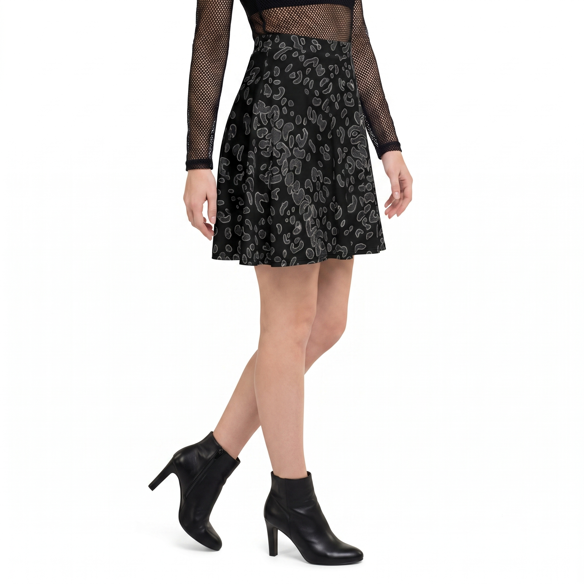 Cat Attack Leopard Print Skater Skirt