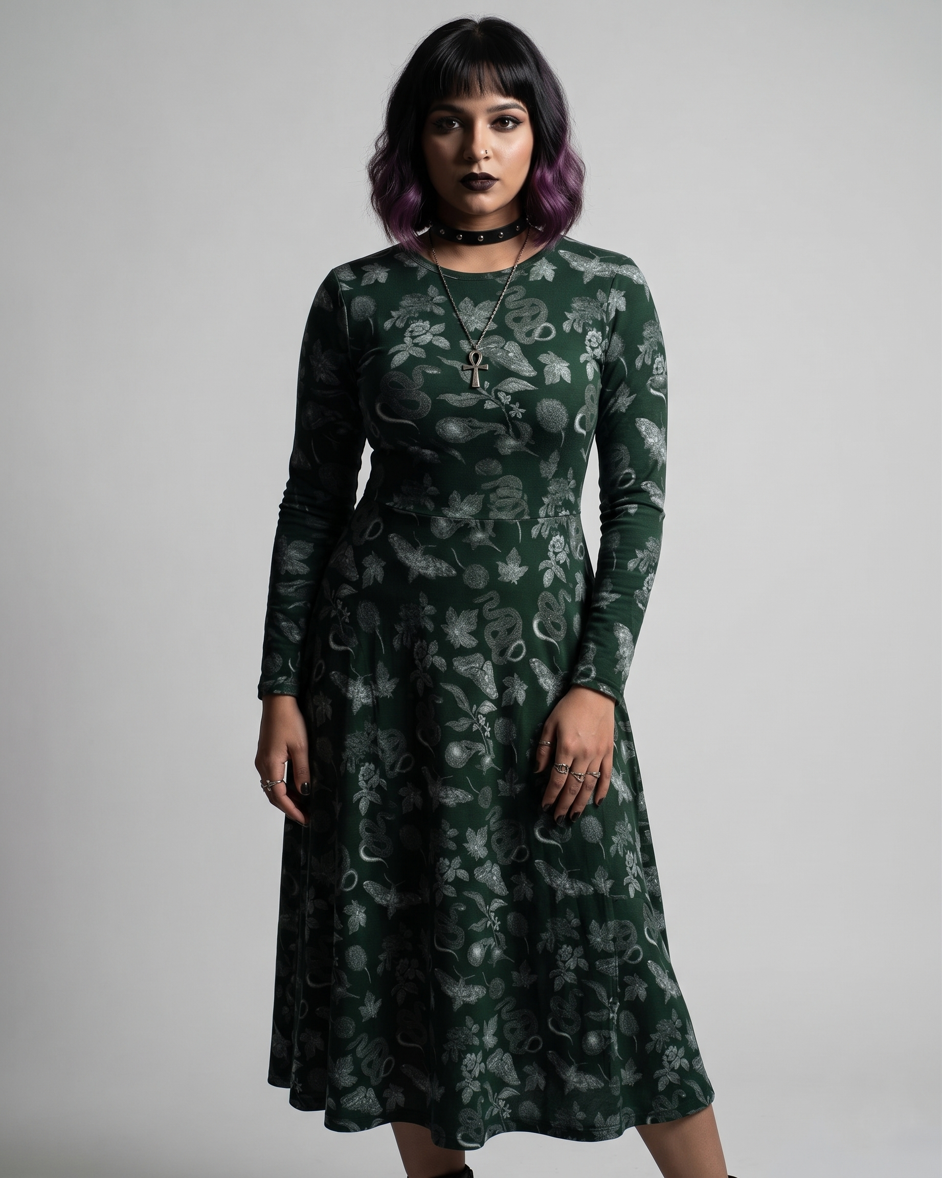 Dark Emerald Chrysalis Nature Long Sleeve Midi Dress