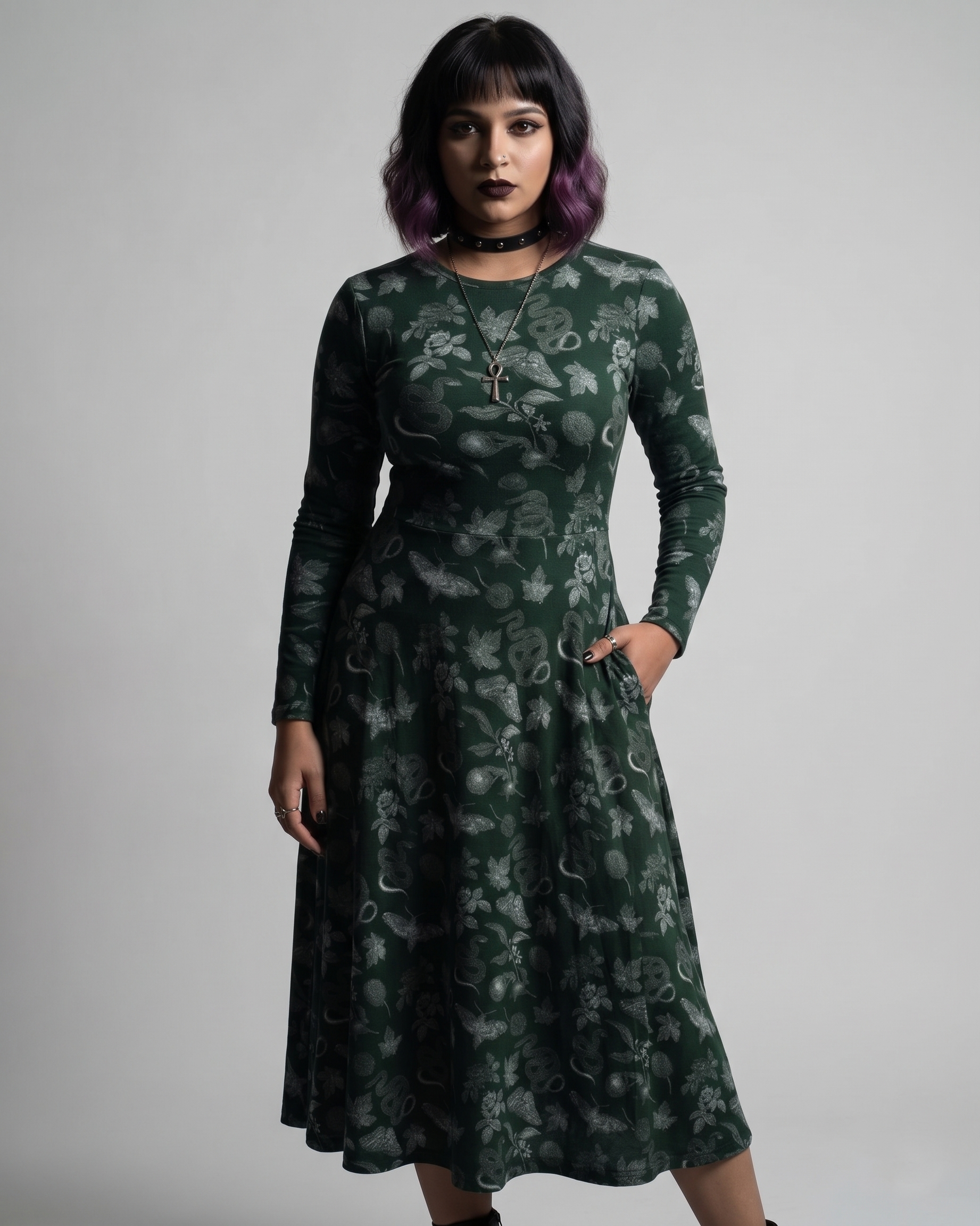 Dark Emerald Chrysalis Nature Long Sleeve Midi Dress