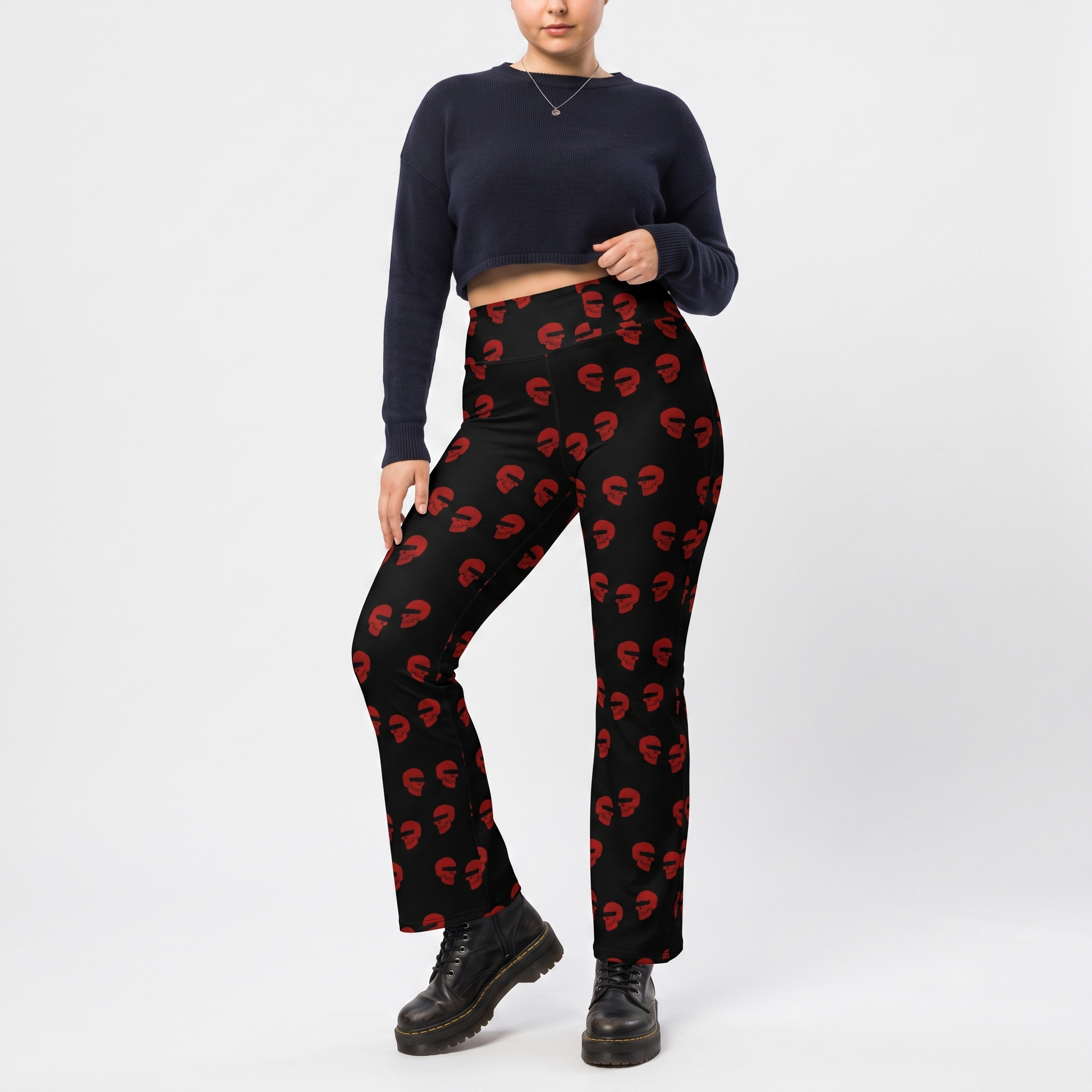 Doppelgangers Red Skull Polka Dot Flare Leggings