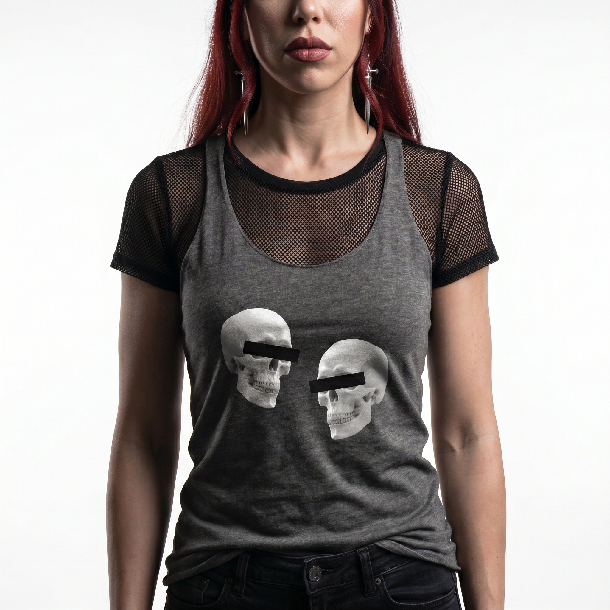 Doppelgangers Gray Skull Tank Top