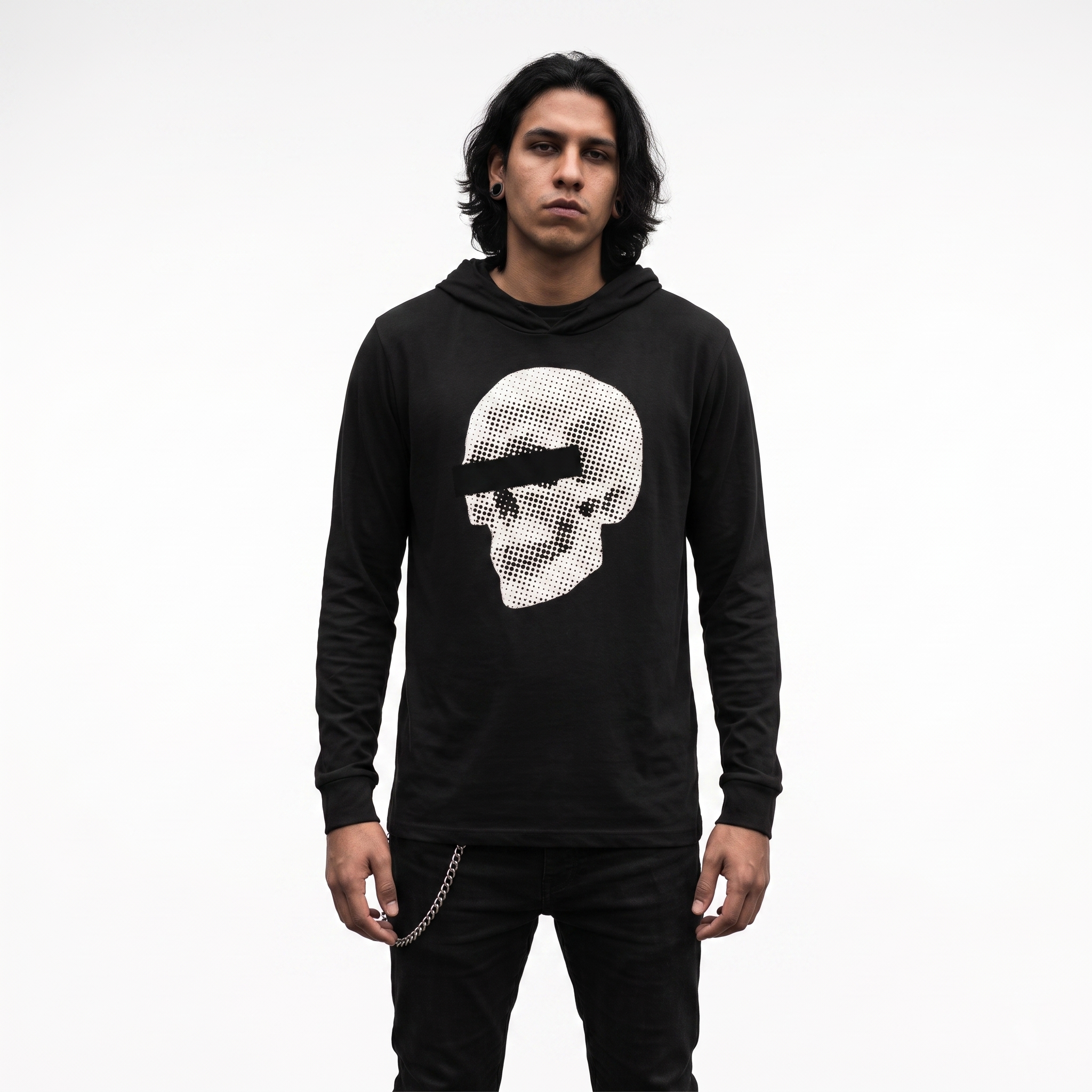 Doppelganger Newsprint Super Skull Unisex Hooded Tee