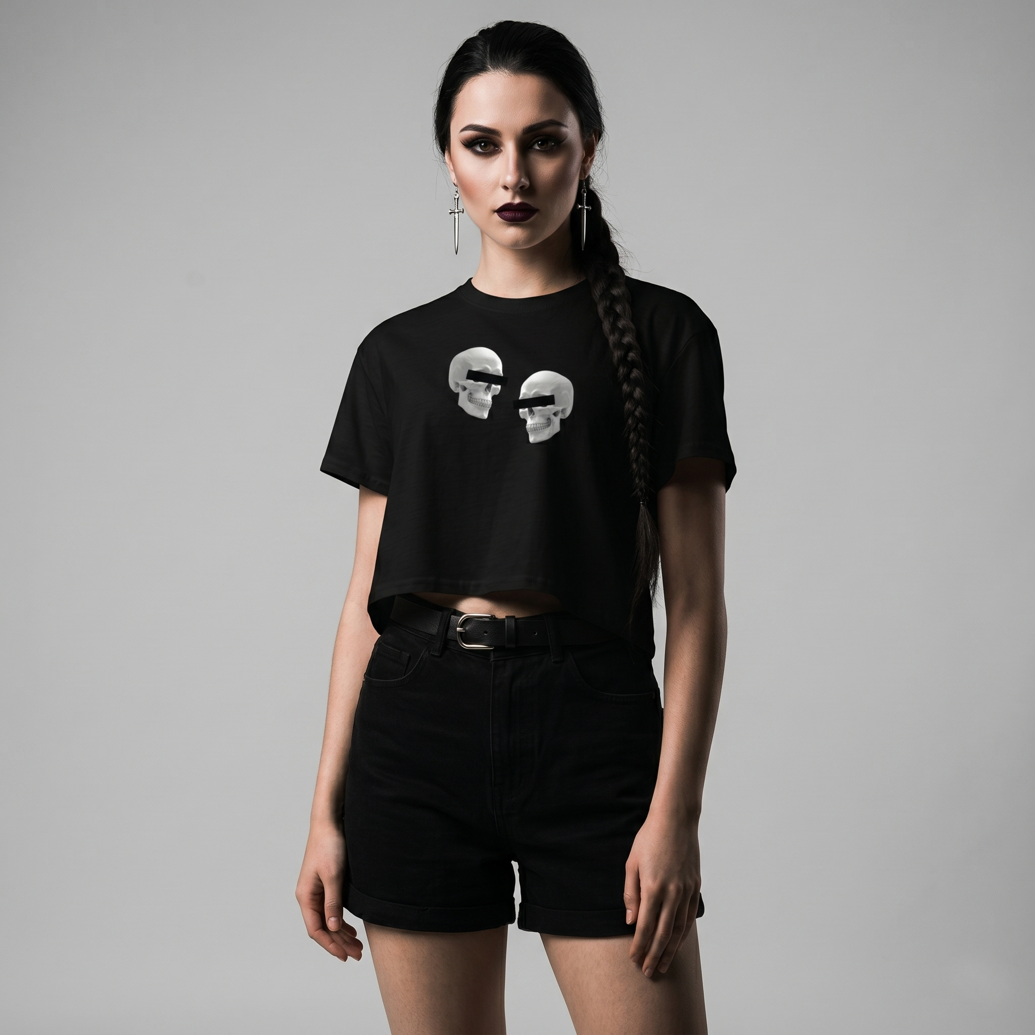 Doppelgangers Gray Skull Crop Top