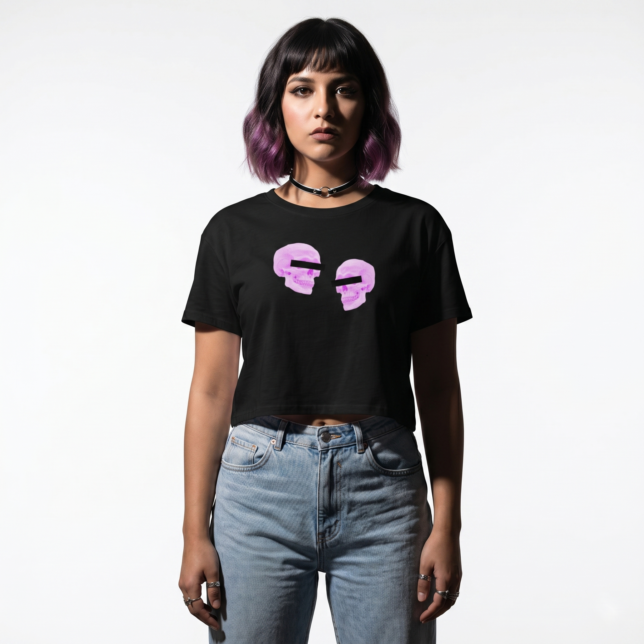 Doppelgangers Pink Skull Crop Top