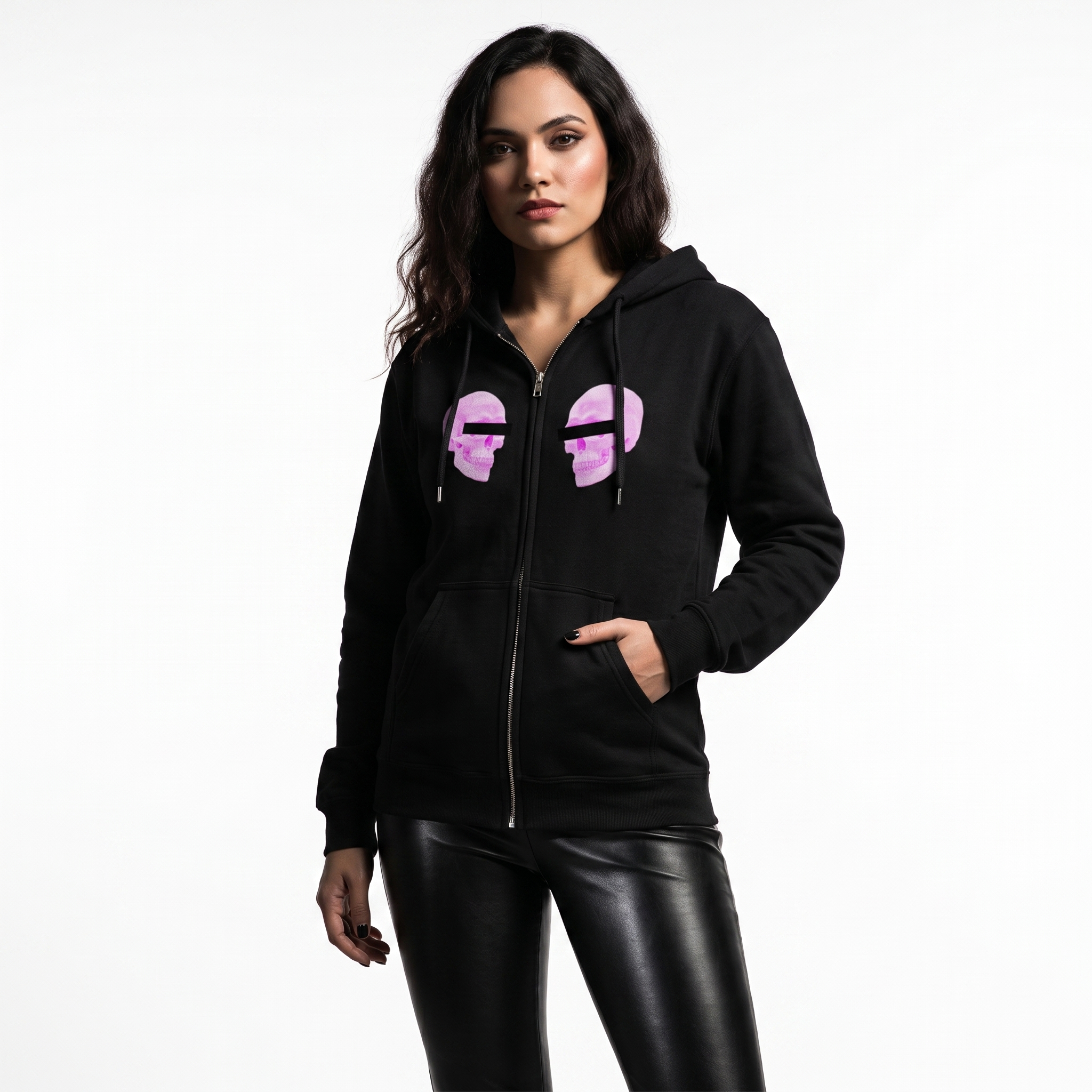 Doppelgangers Pink Skull Unisex Zip Hoodie