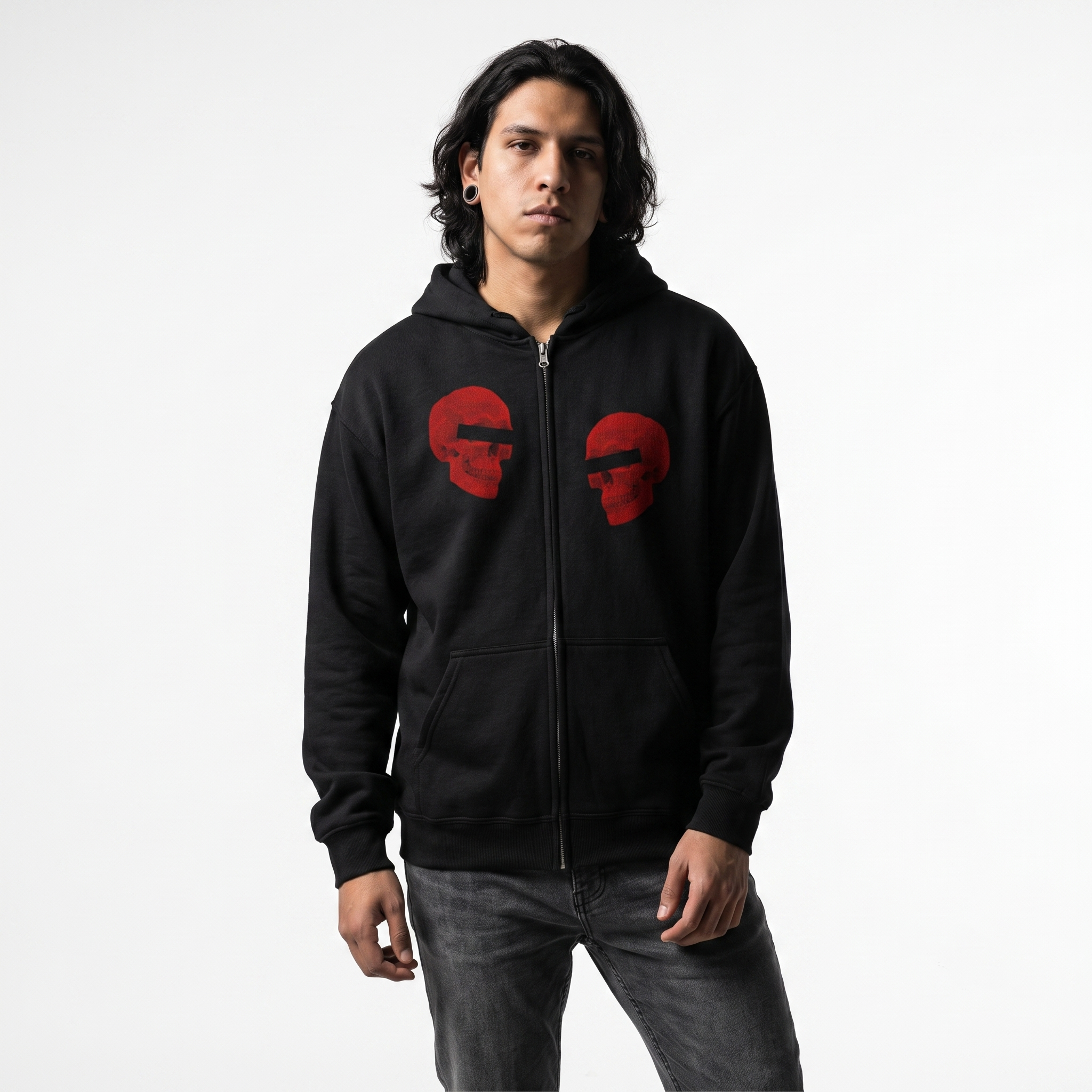 Doppelgangers Red Skull Unisex Zip Hoodie