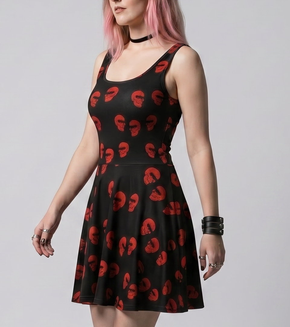 Doppelgangers Red Skull Polka Dot Skater Dress