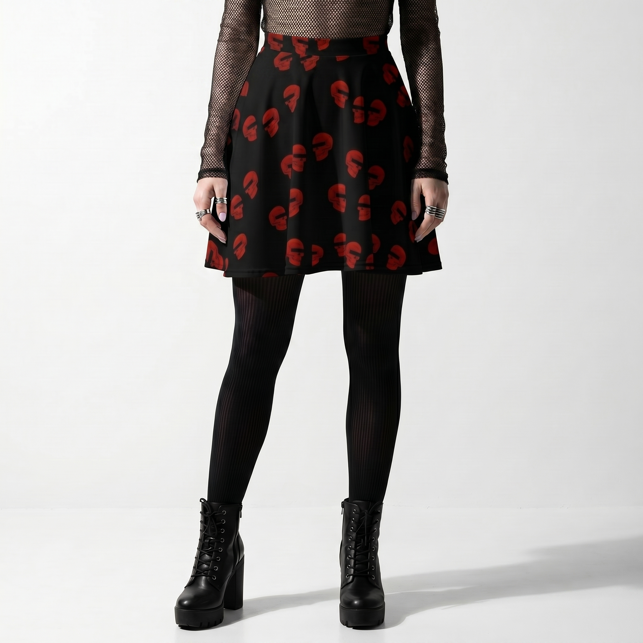 Doppelgangers Red Skull Polka Dot Skater Skirt