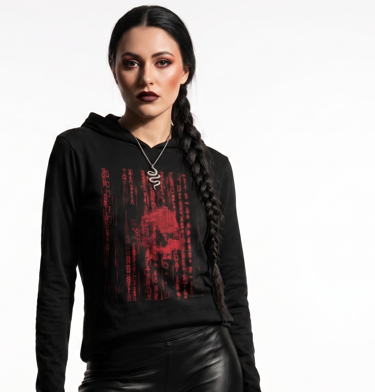Ghost in the Machine Red Cyberpunk Skull Unisex Hooded Tee