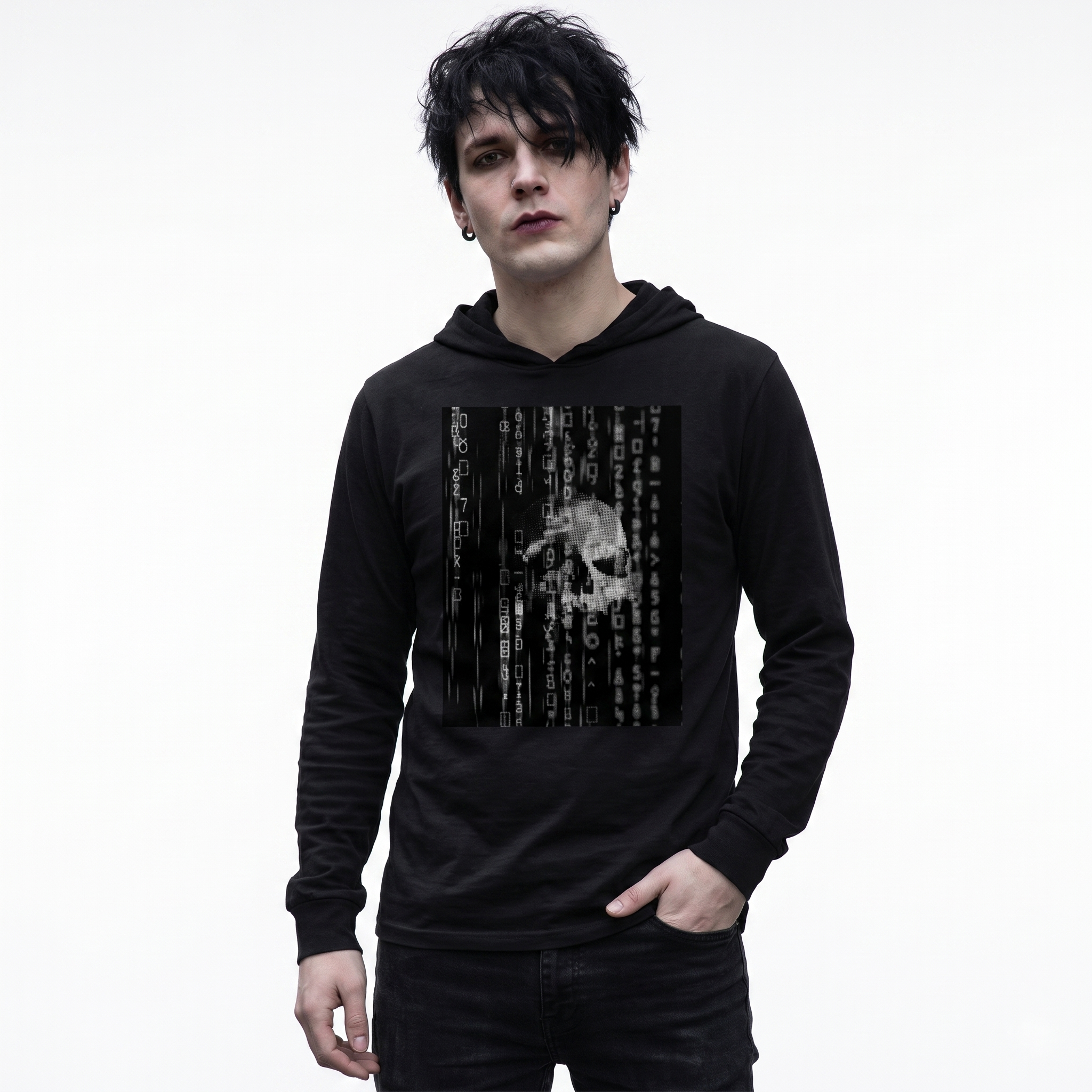 Ghost in the Machine White Cyberpunk Skull Unisex Hooded Tee