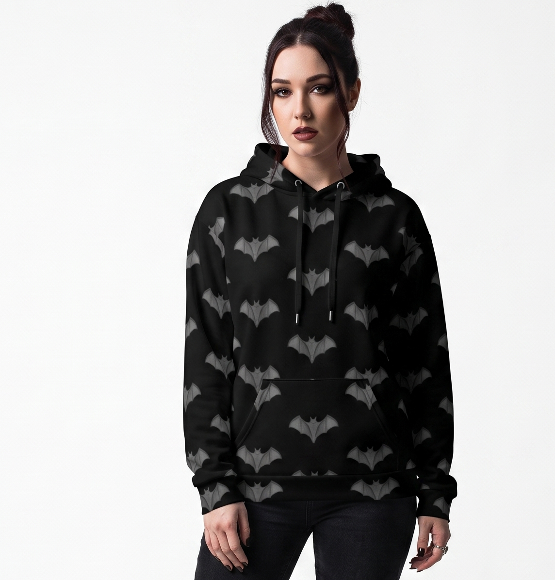 Gray Gargoyle Bats Alt Fashion All Over Print Recycled Hoodie