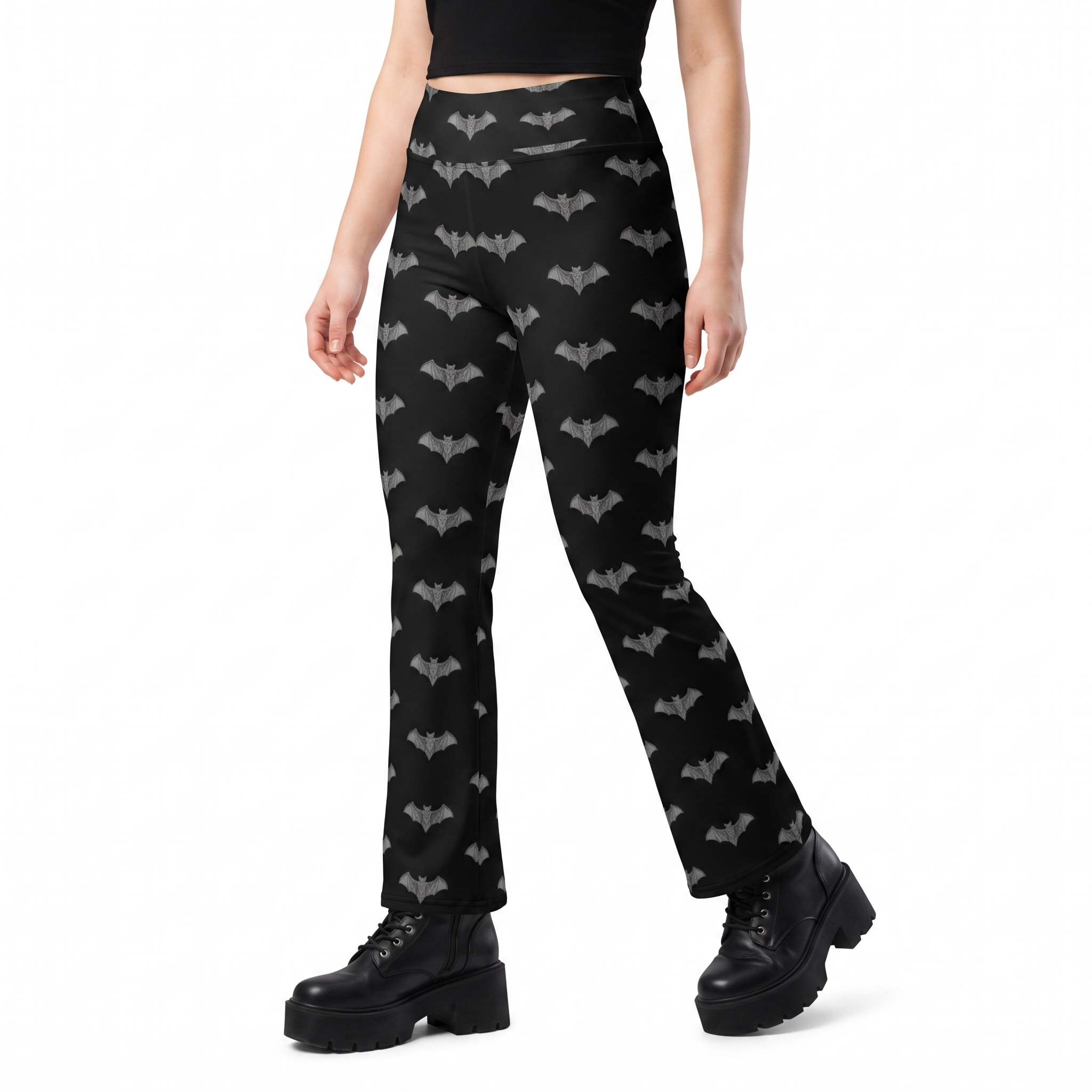 Gray Gargoyle Bats Alt Fashion Flare Leggings
