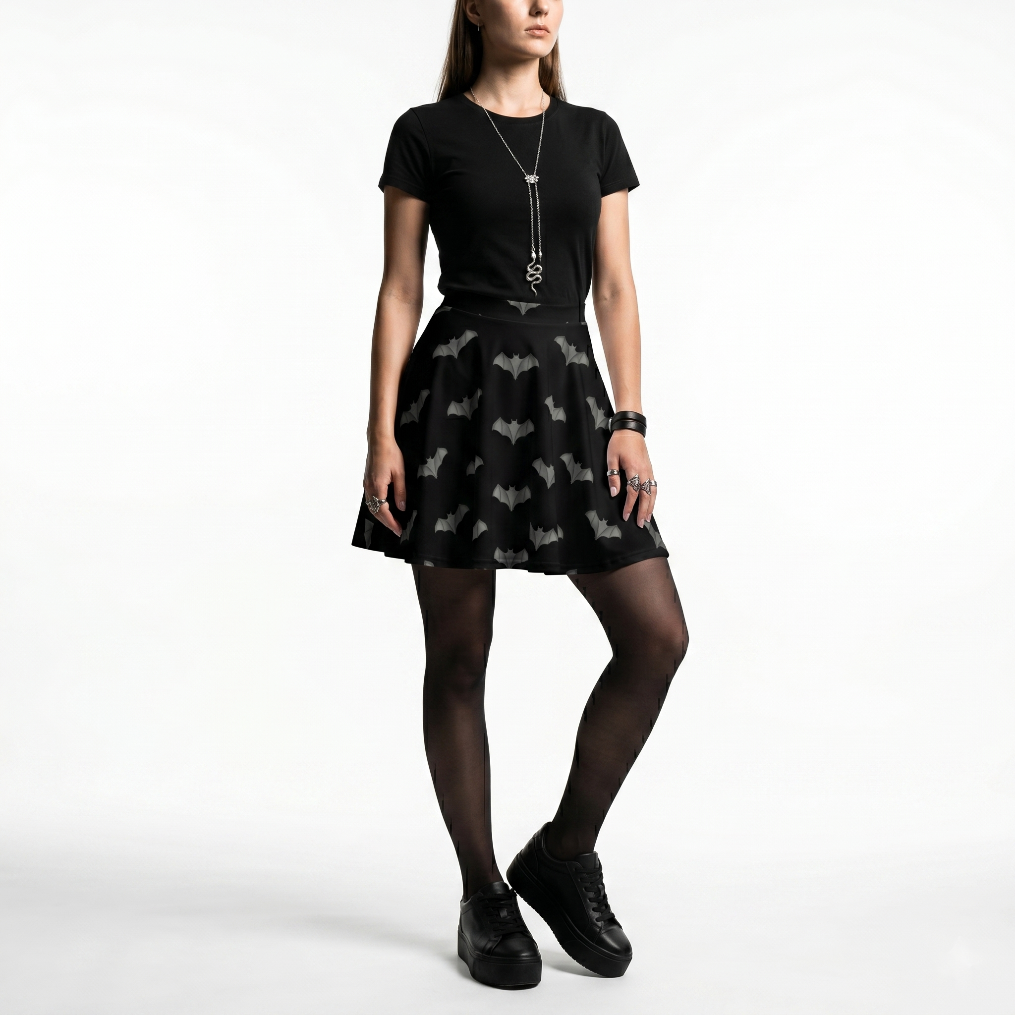 Gray Gargoyle Bats Alt Fashion Skater Skirt