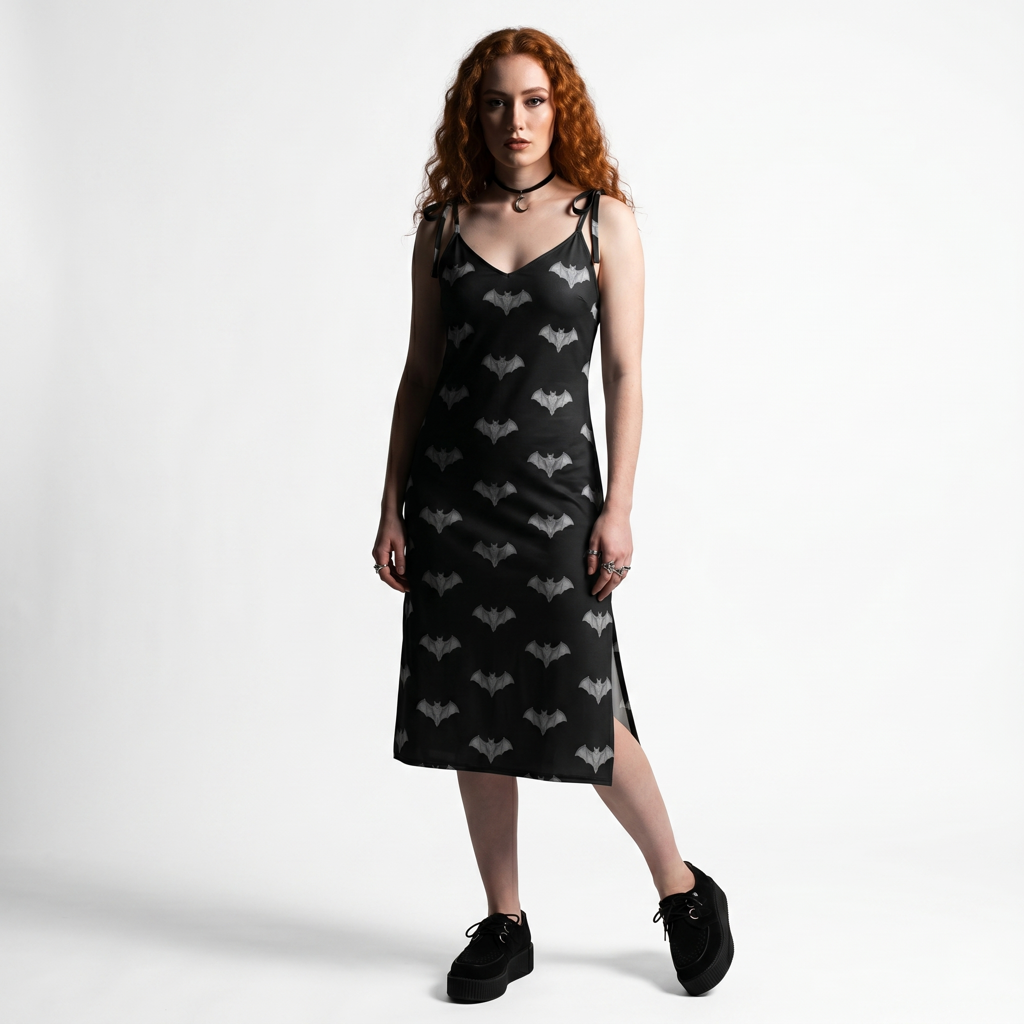 Gray Gargoyle Bats Alt Fashion Slip Dress