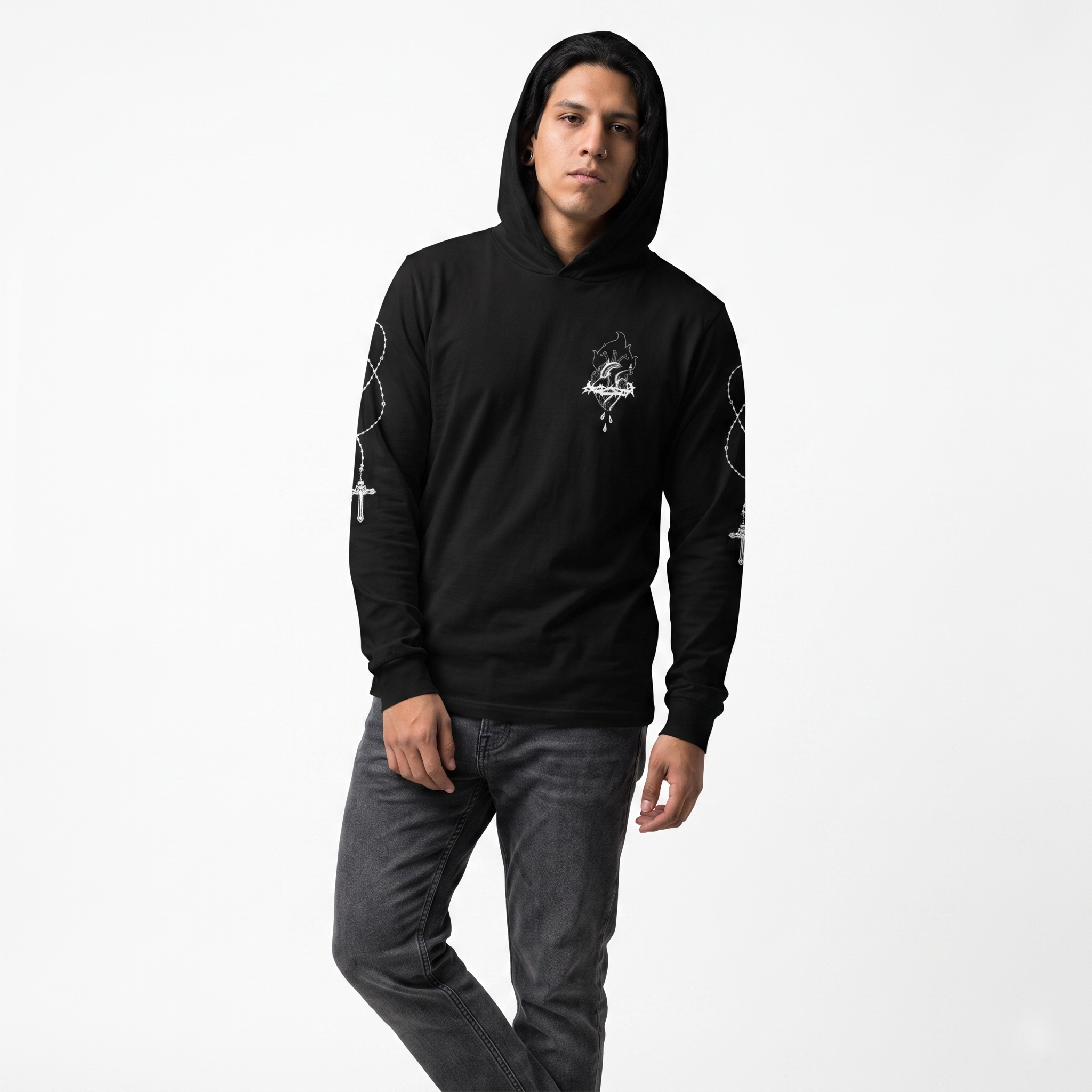 Heart of Thorns Minimalist Goth Unisex Hooded Tee