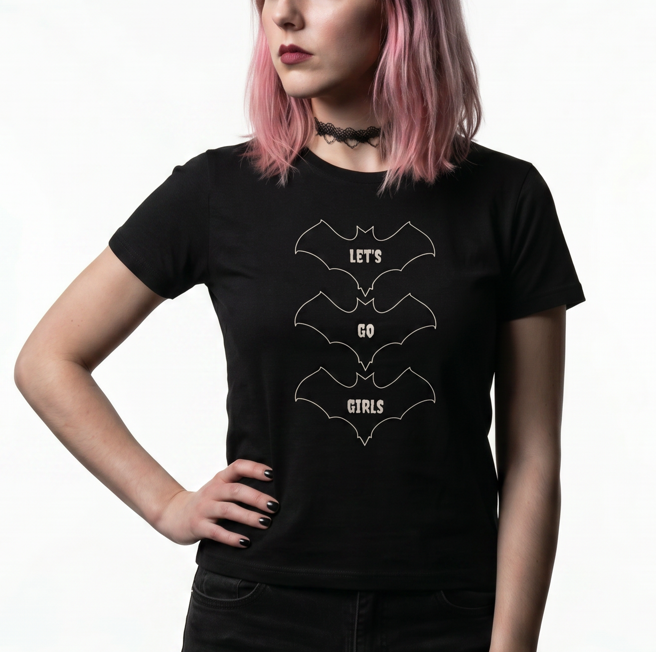 Let's Go Girls Cute Gothic High-Waisted Tee