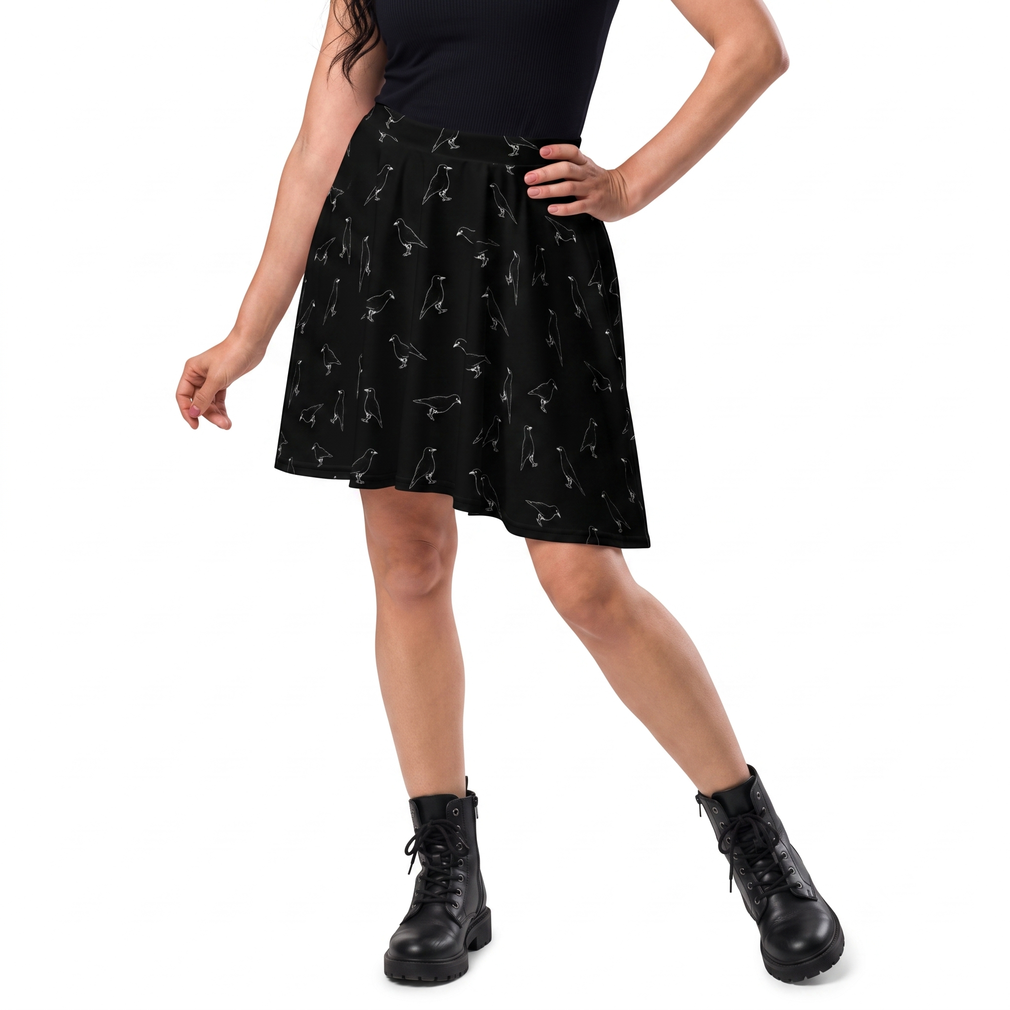 Murder of Crows Cute Gothic Skater Skirt