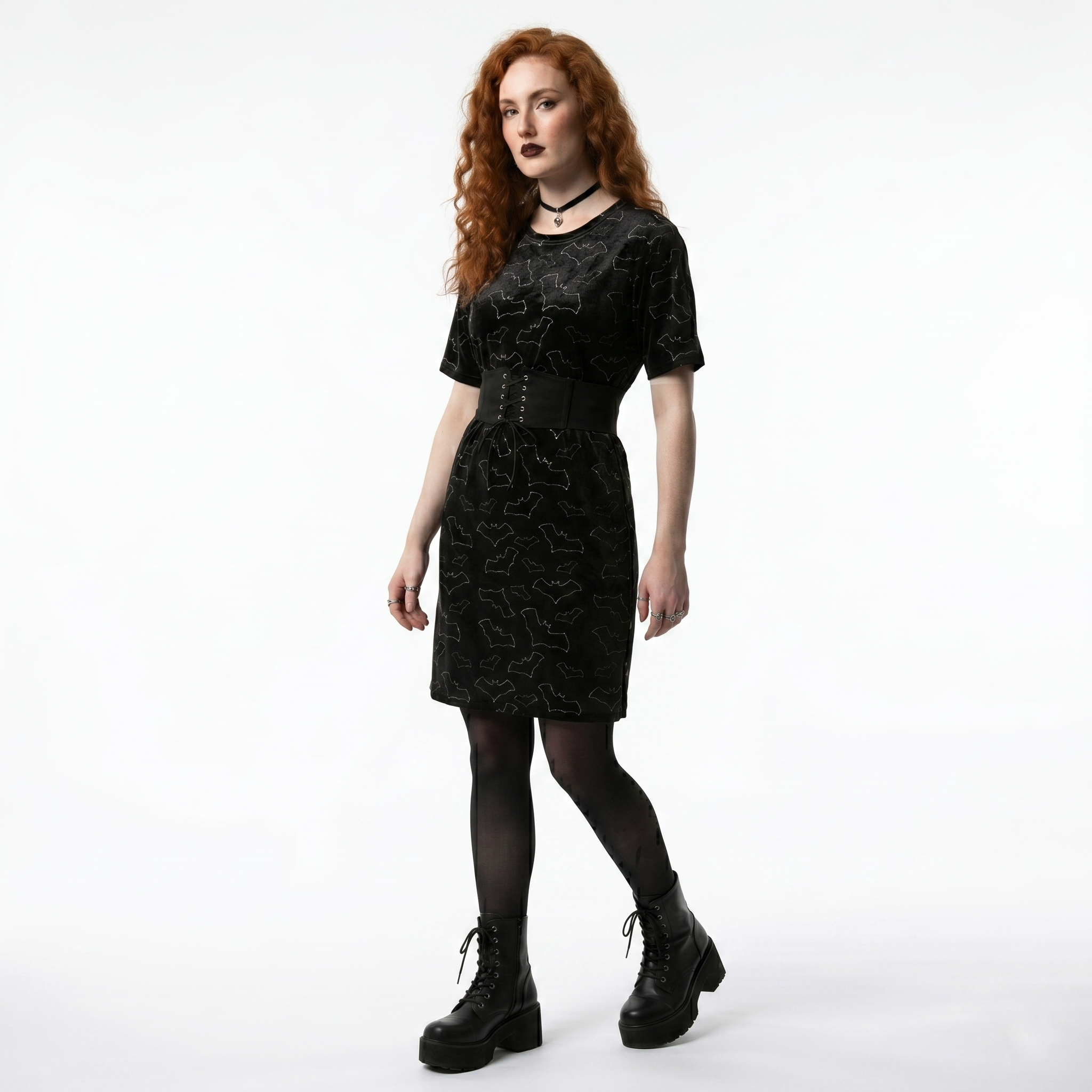 gothic cute dress Night Flight Bats T-Shirt – Goth Persona COLOR:Blue Floral Black Satin Lace Dresses: campaign:summer-preview Gothic lolita fashion The soft