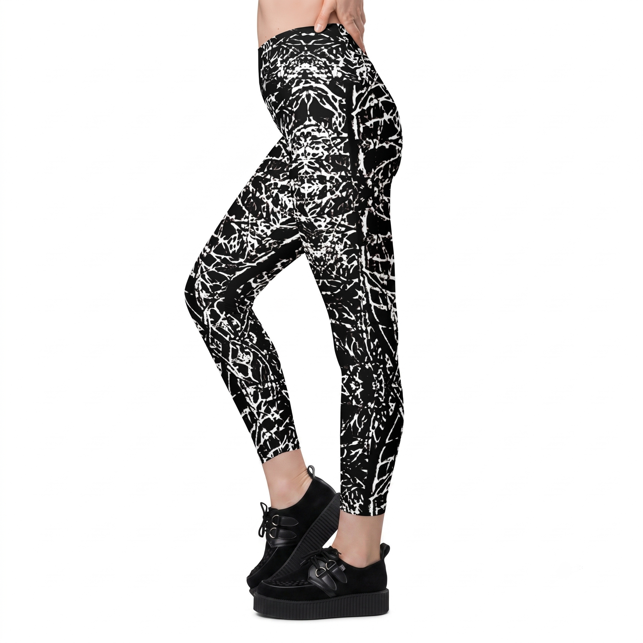 Paths of Blood Black & White Alt Fashion Crossover Leggings
