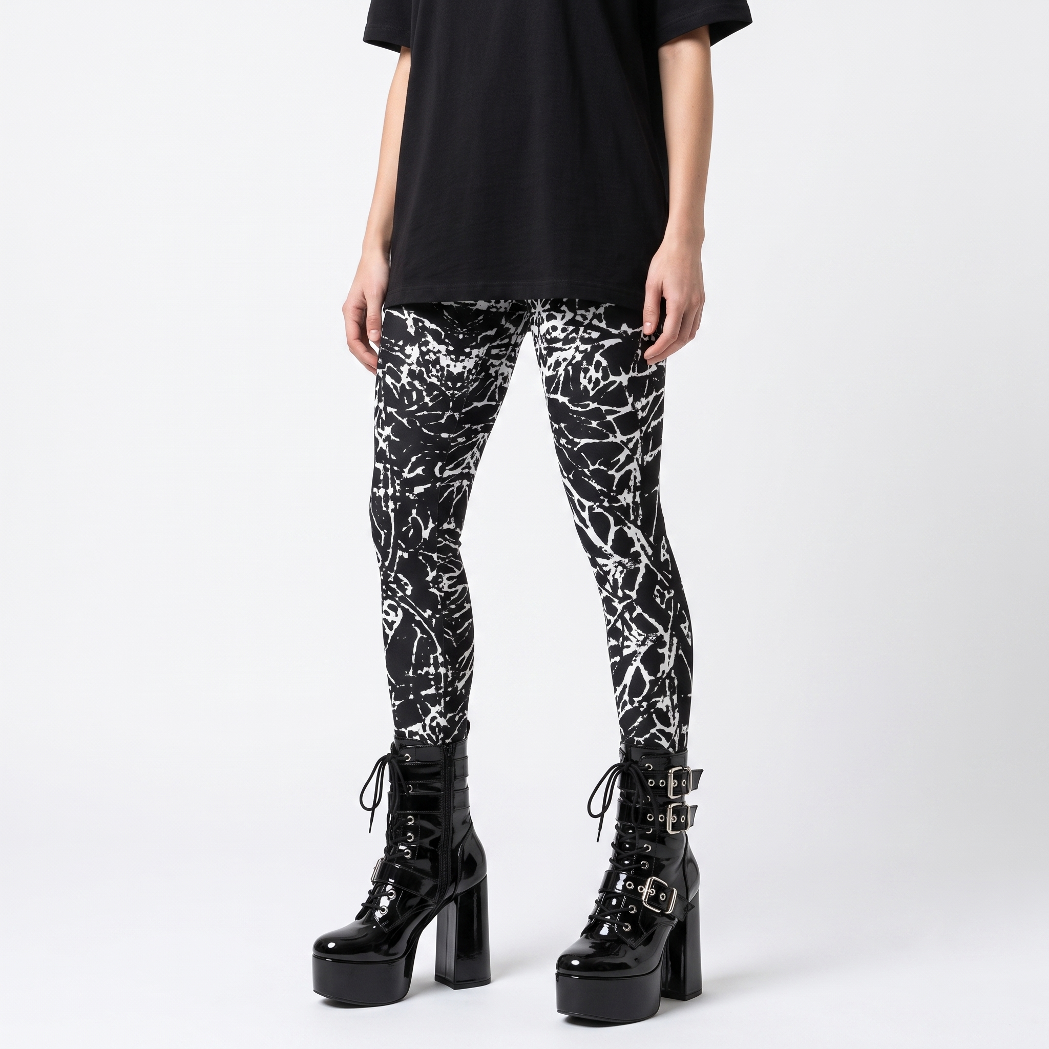 Paths of Blood Black & White Alt Fashion Leggings