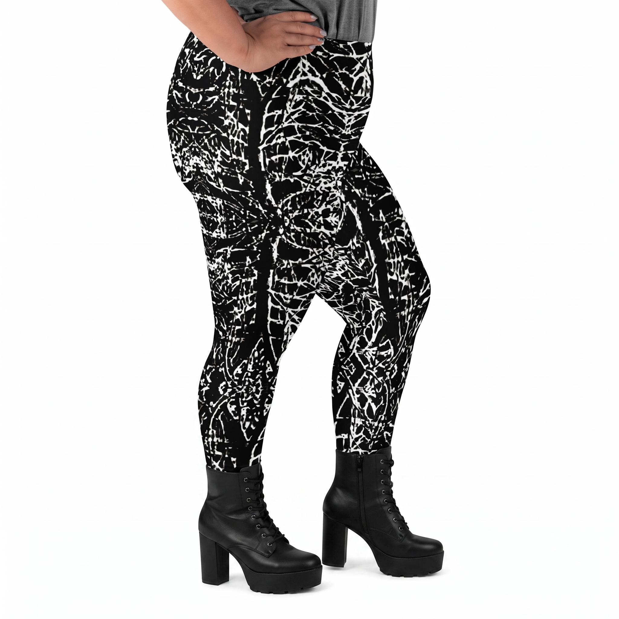 Paths of Blood Black & White Alt Fashion Plus Size Leggings