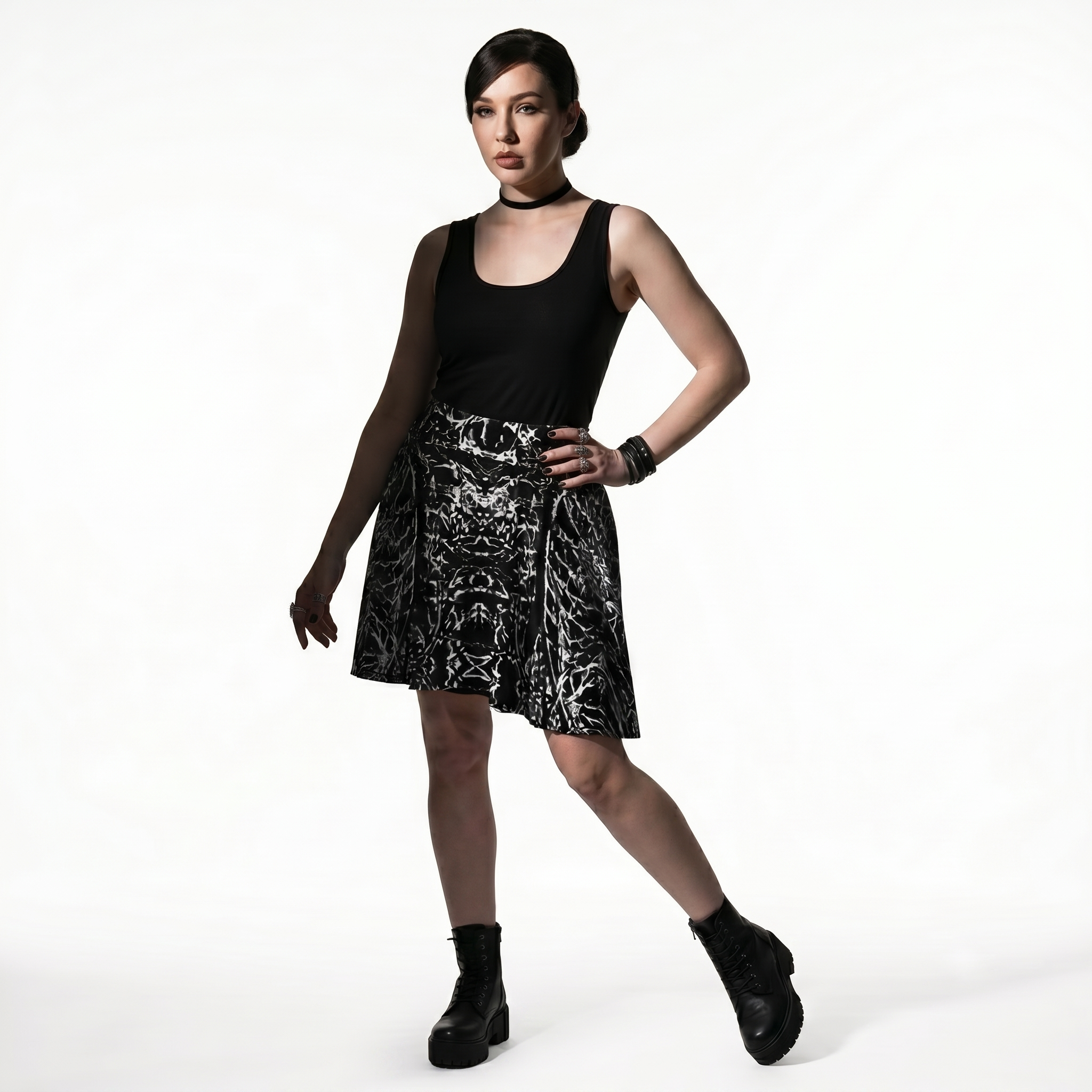 Paths of Blood Black & White Alt Fashion Skater Skirt