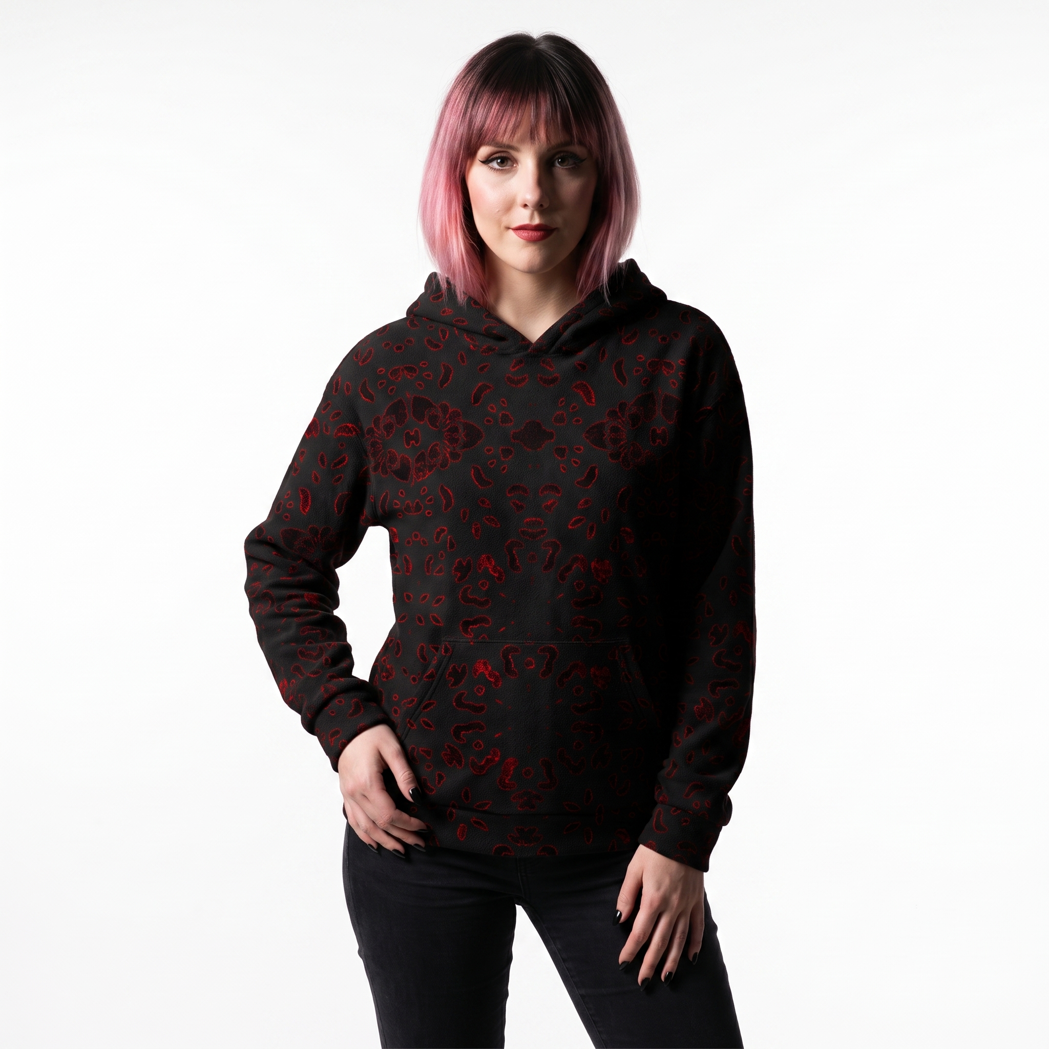 Psychedelic Red Leopard Print All Over Print Recycled Hoodie