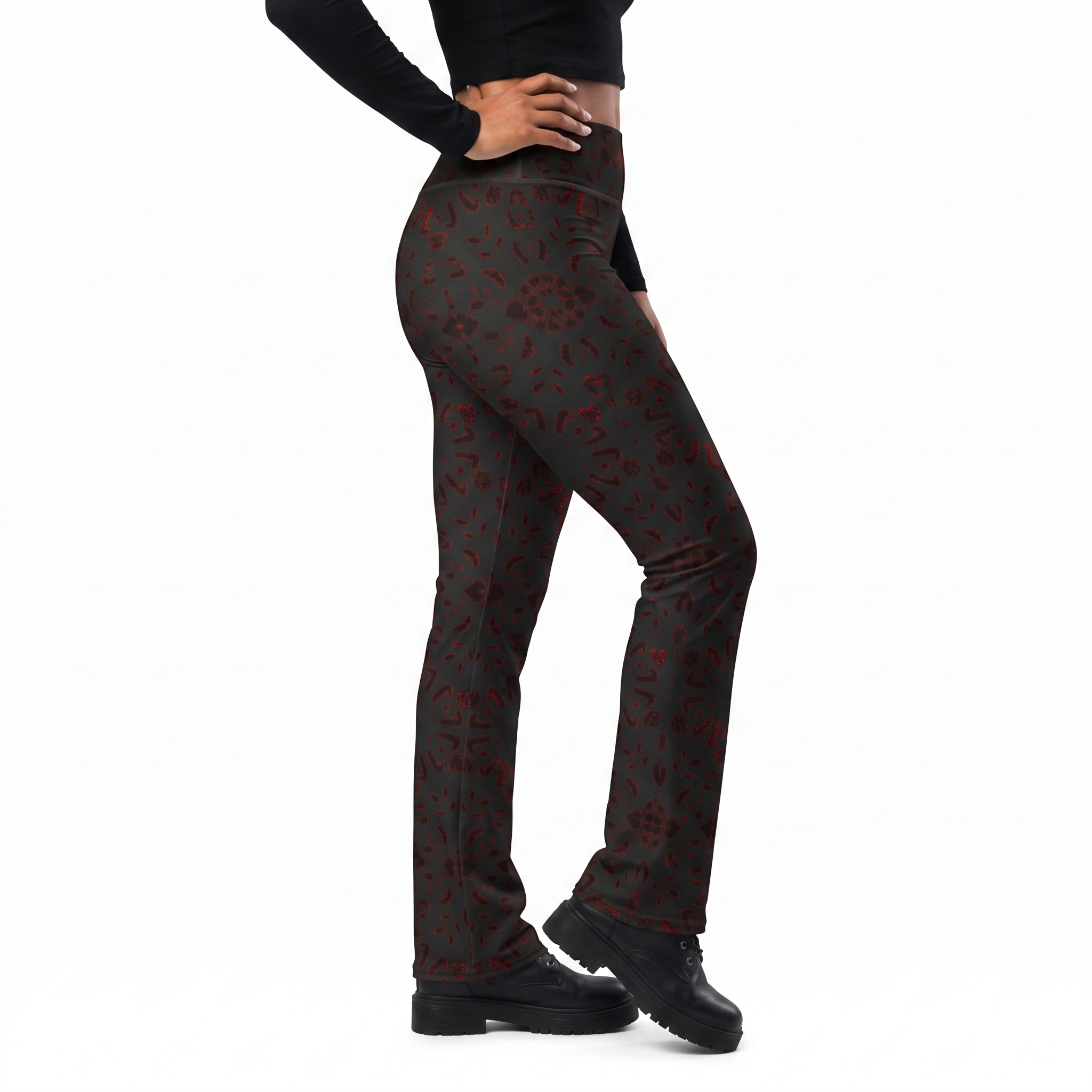 Psychedelic Red Leopard Print Flare Leggings