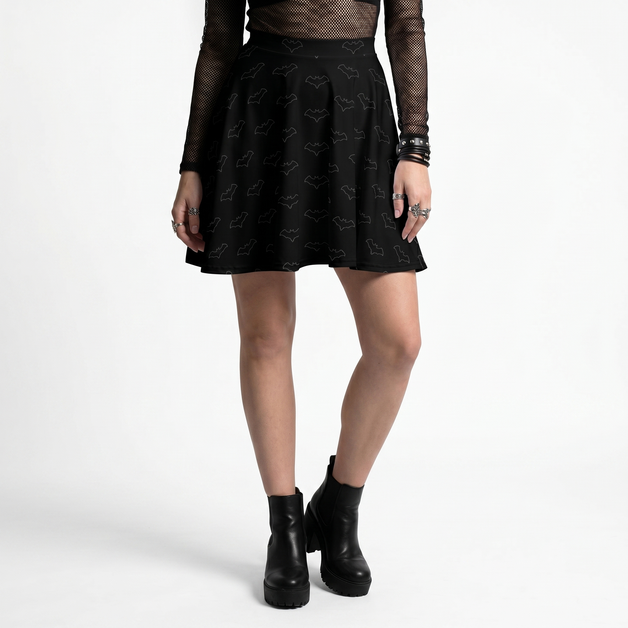 Retro Polka Dot Bats Skater Skirt