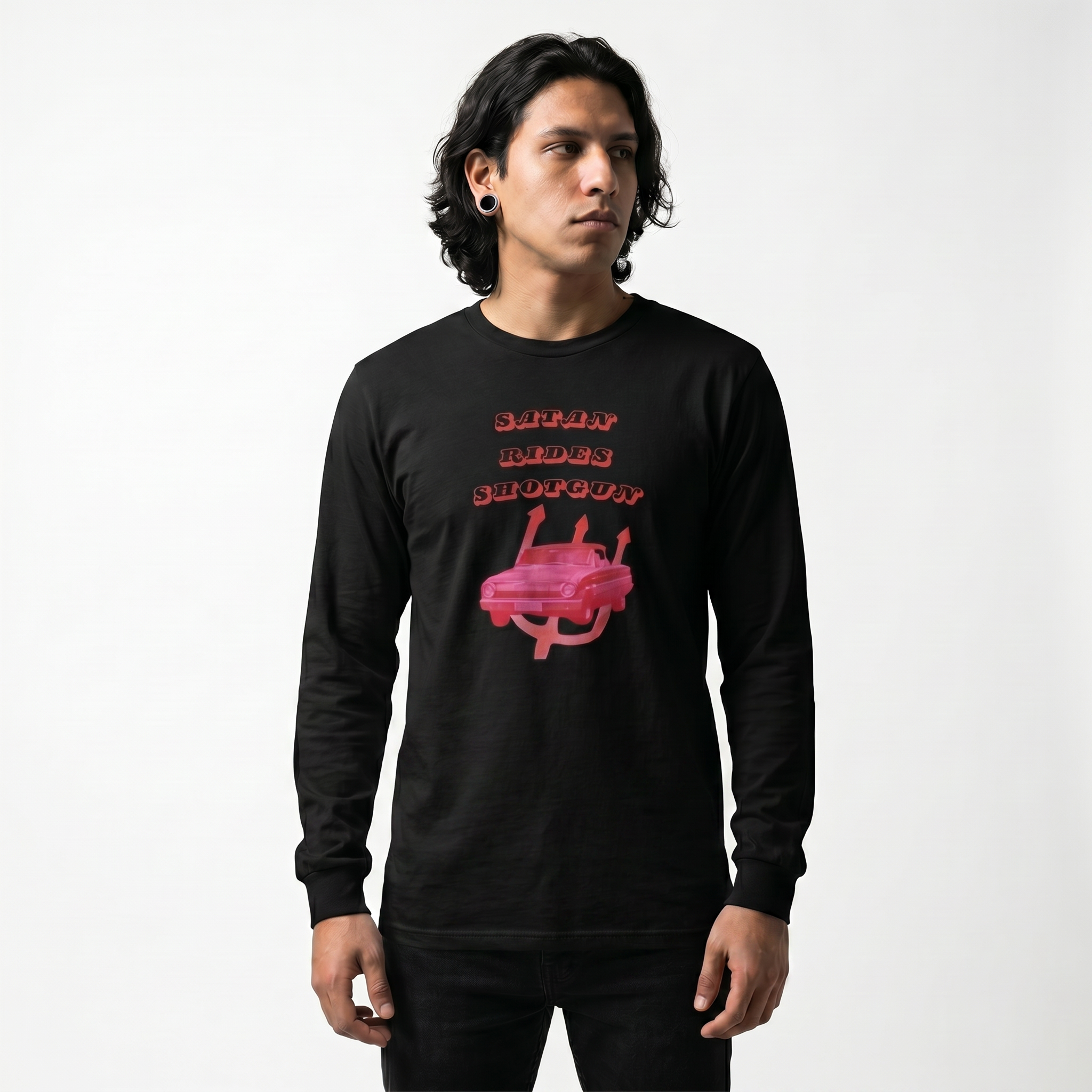 Satan Rides Shotgun Retro Graphic Unisex Long Sleeve Tee