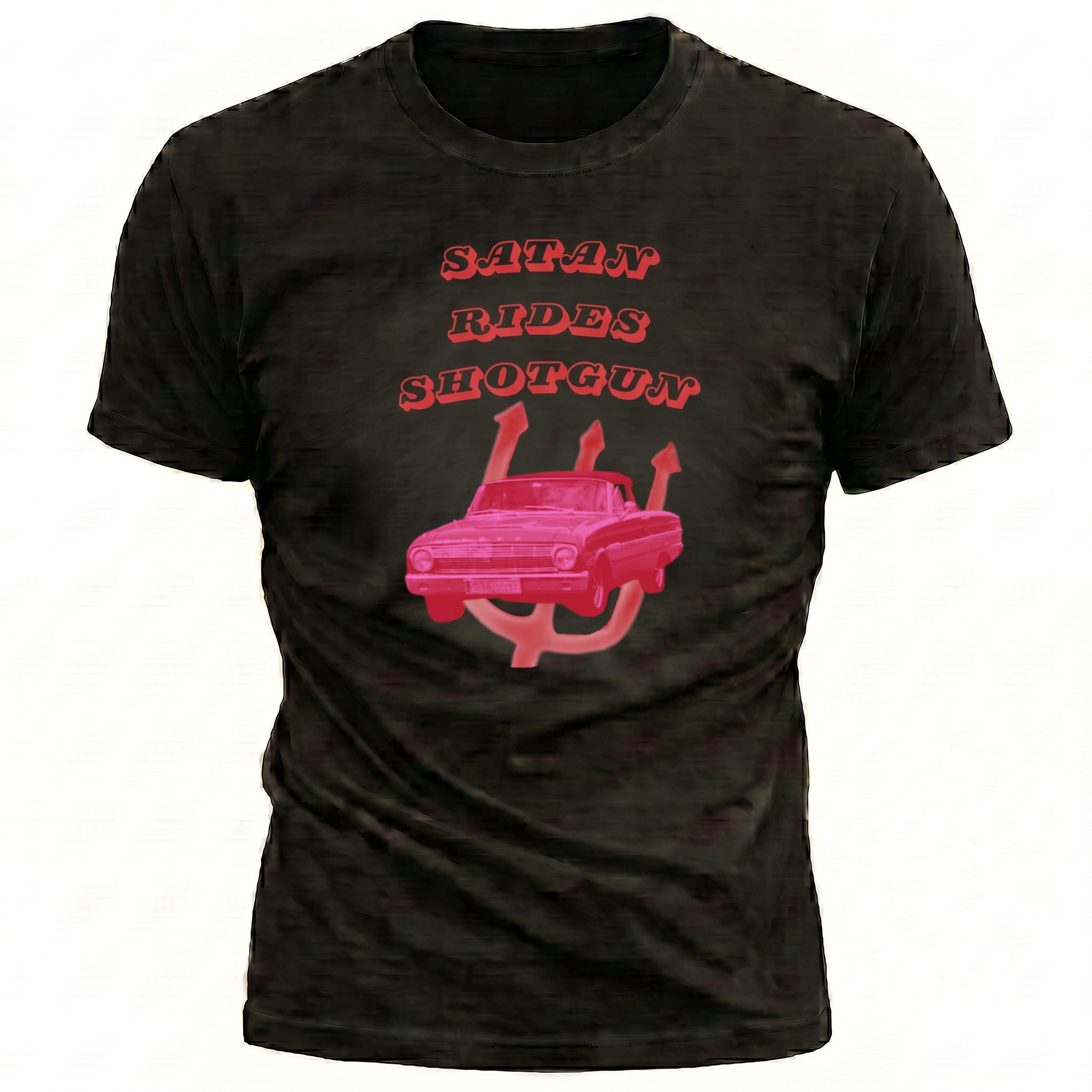 Satan Rides Shotgun Retro Graphic Mens Tee