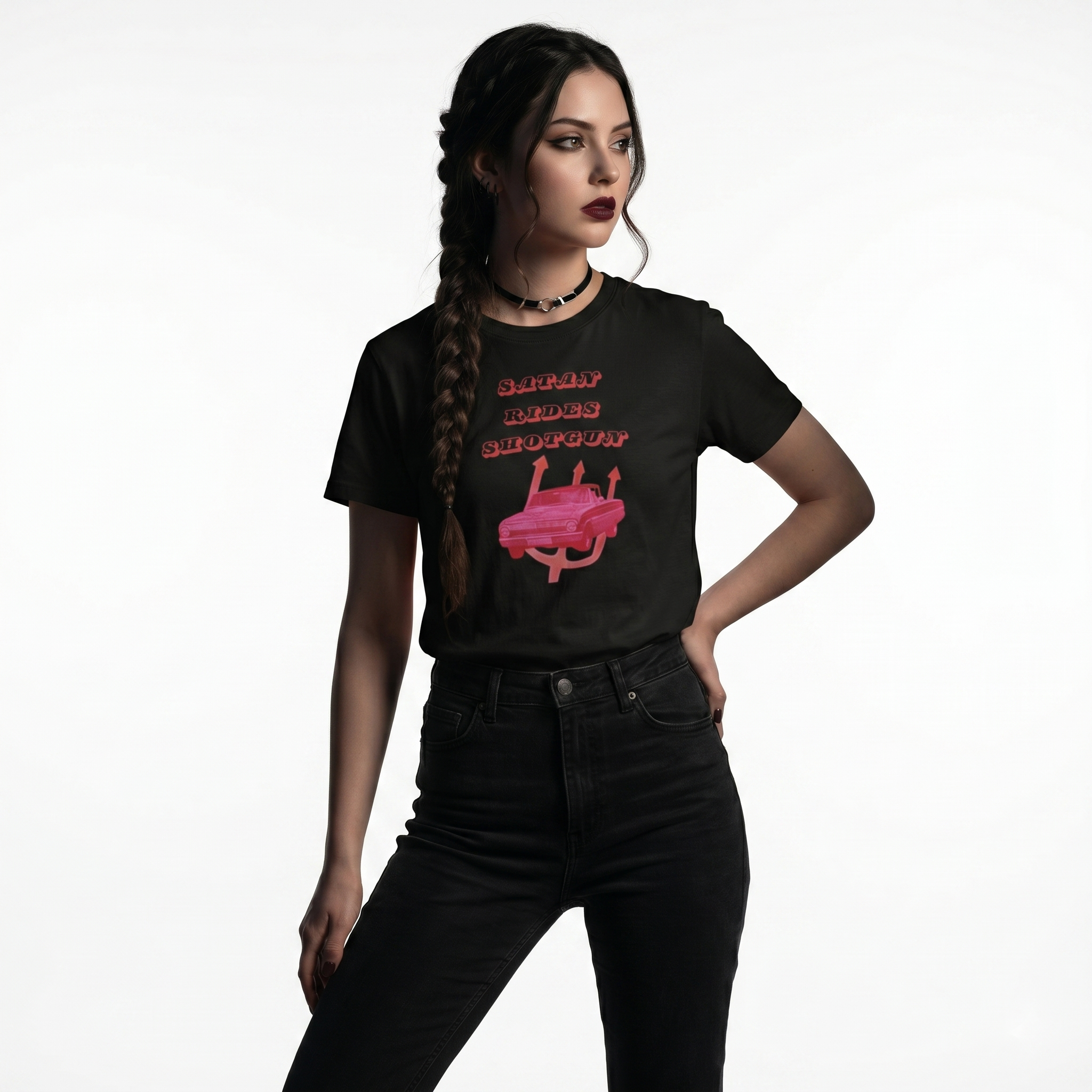 Satan Rides Shotgun Retro Graphic Womens Tee