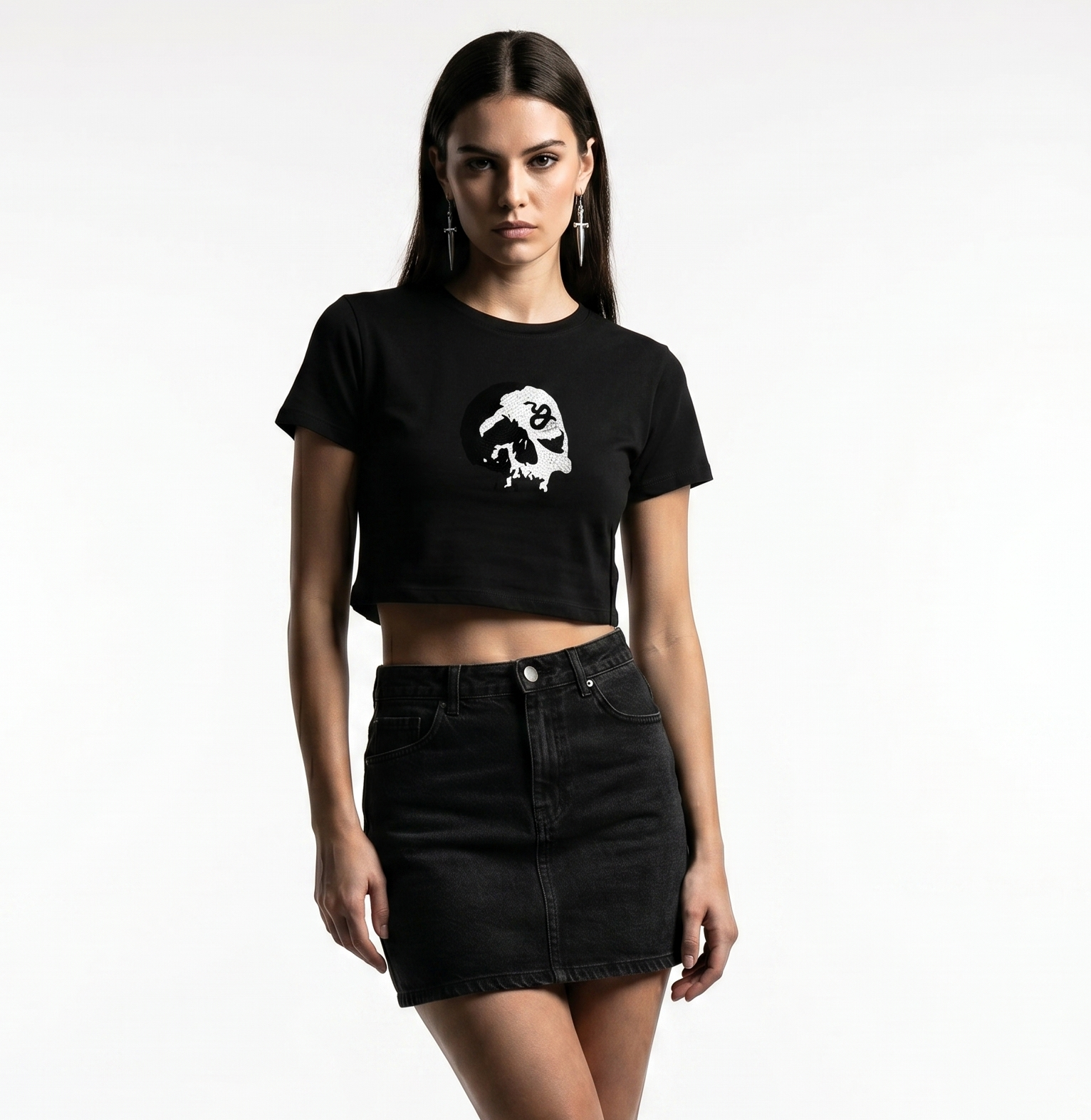 Serpent's Curse Black & White Skull Crop Top