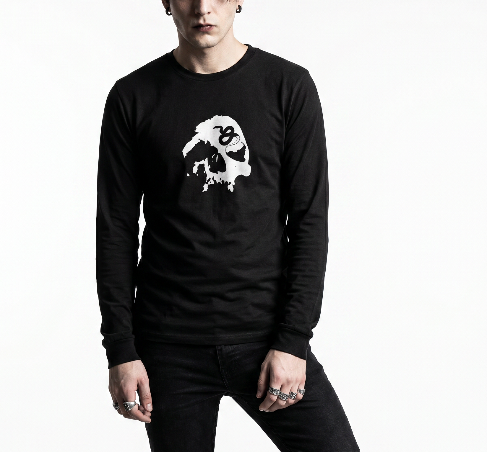 Serpent's Curse Black & White Skull Unisex Long Sleeve Tee