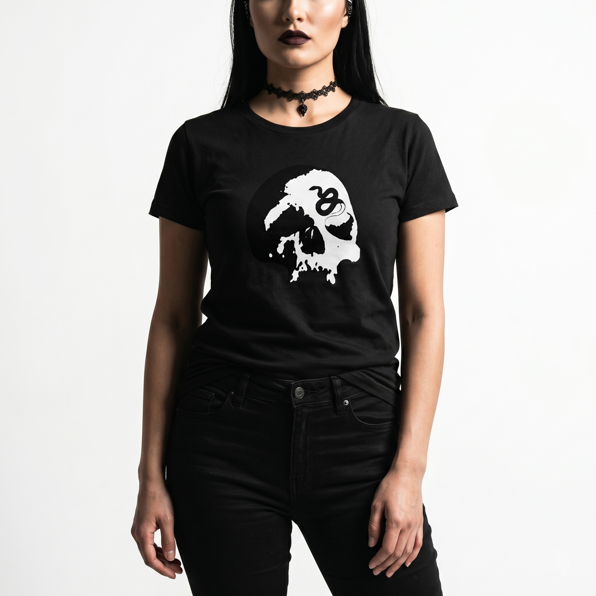 Serpent's Curse Black & White Skull Womens Tee