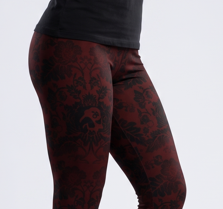 Serpent's Curse Dark Red Floral Damask Leggings