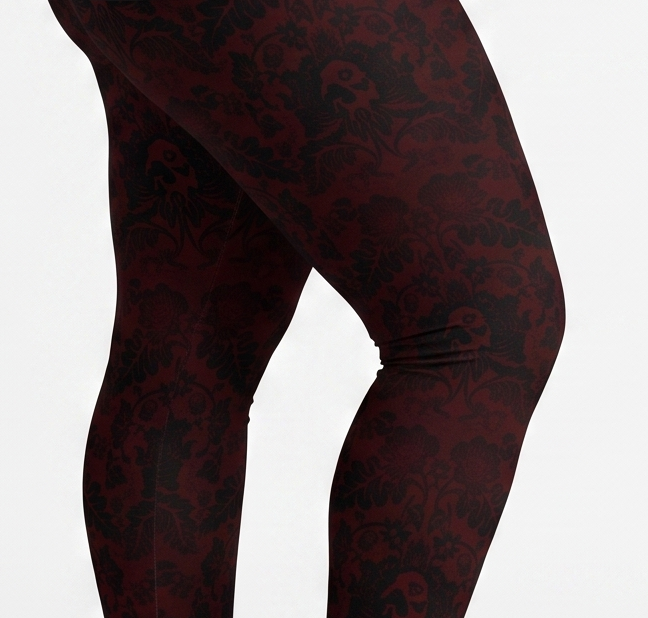 Serpent's Curse Dark Red Floral Damask Plus Size Leggings