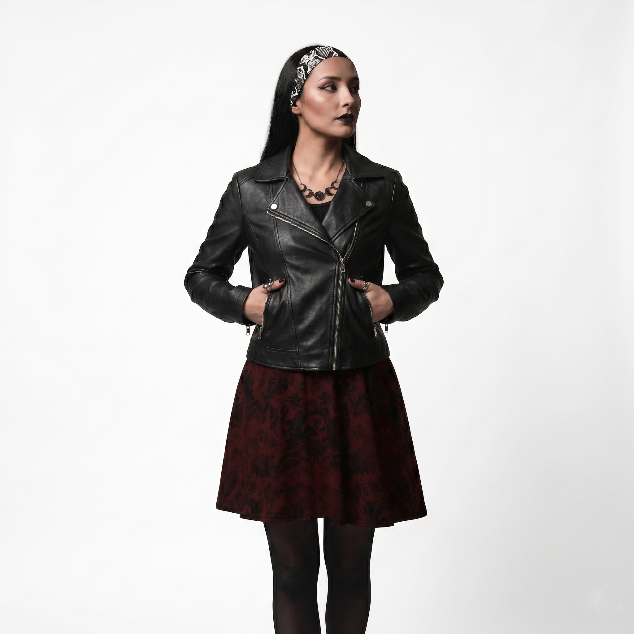 Serpent's Curse Dark Red Floral Damask Skater Skirt