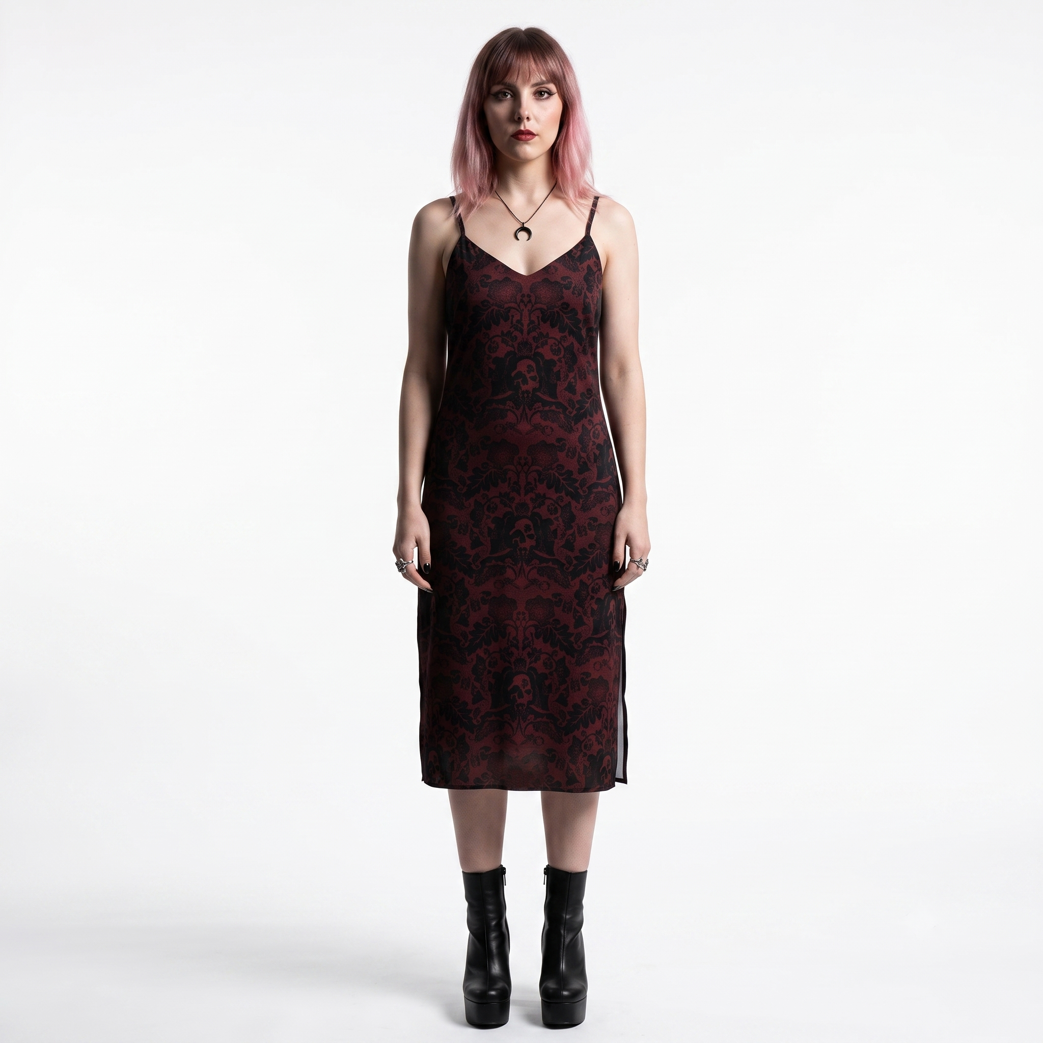 Serpent's Curse Dark Red Floral Damask Slip Dress – Goth Persona